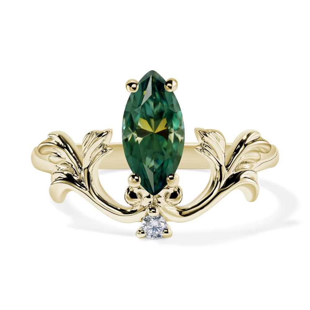 Baroque Marquise Cut Green Moissanite Ring - LUO Jewelry #metal_14k yellow gold
