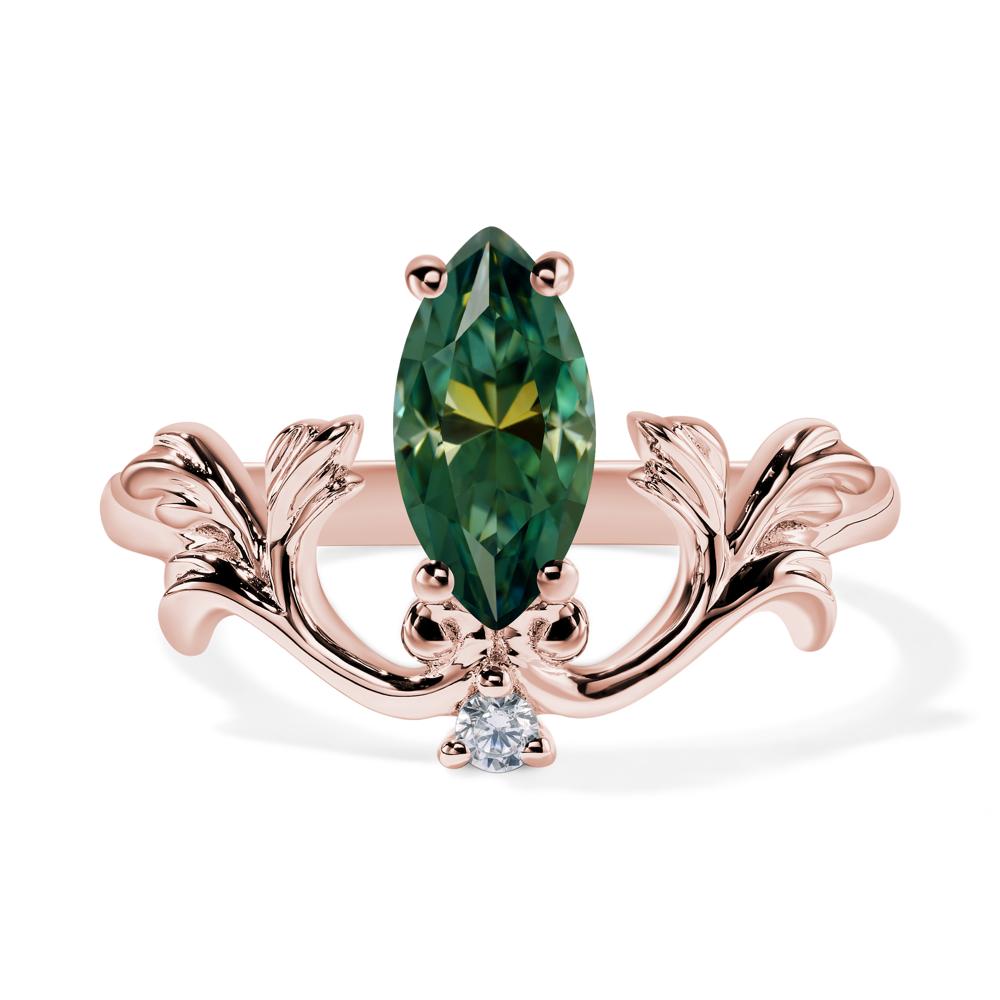 Baroque Marquise Cut Green Moissanite Ring - LUO Jewelry #metal_18k rose gold