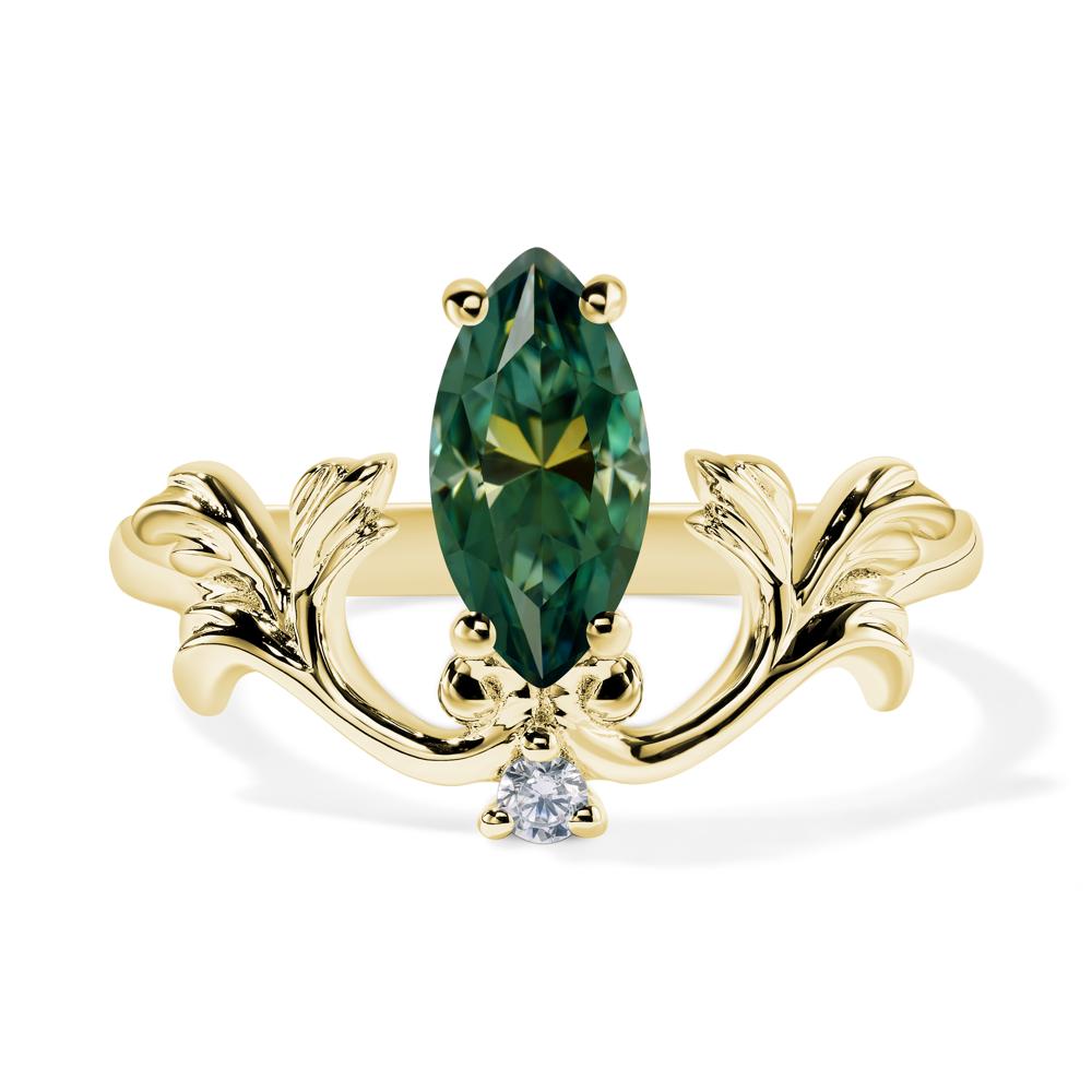 Baroque Marquise Cut Green Moissanite Ring - LUO Jewelry #metal_18k yellow gold