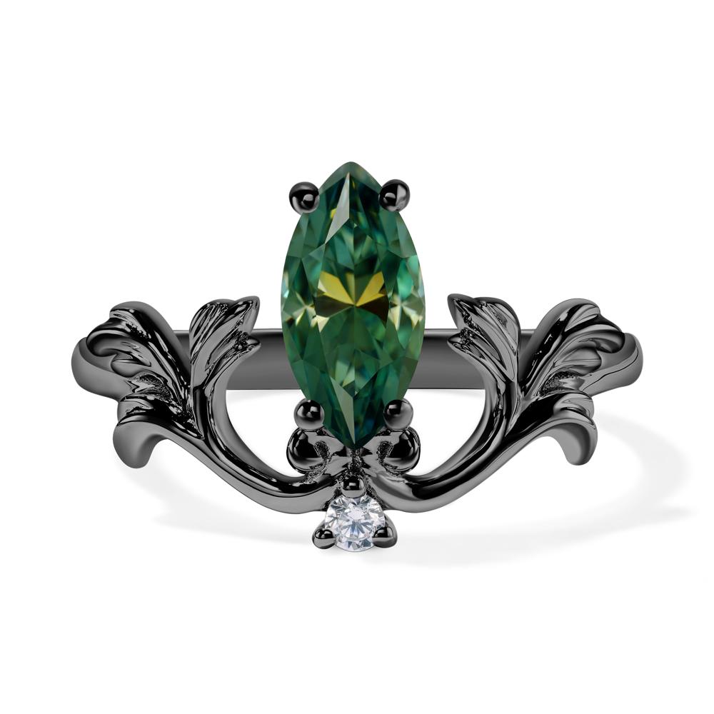 Baroque Marquise Cut Green Moissanite Ring - LUO Jewelry #metal_black finish sterling silver