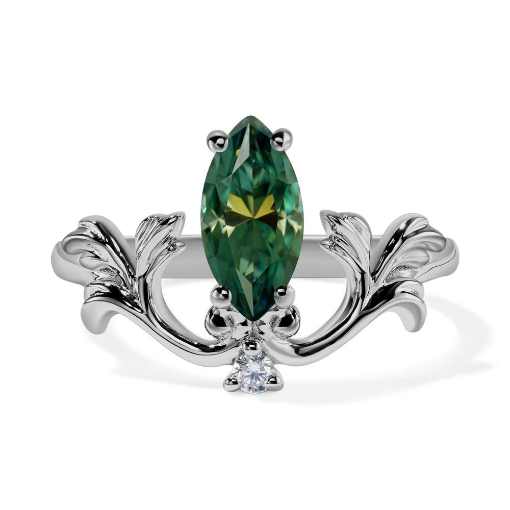 Baroque Marquise Cut Green Moissanite Ring - LUO Jewelry #metal_platinum