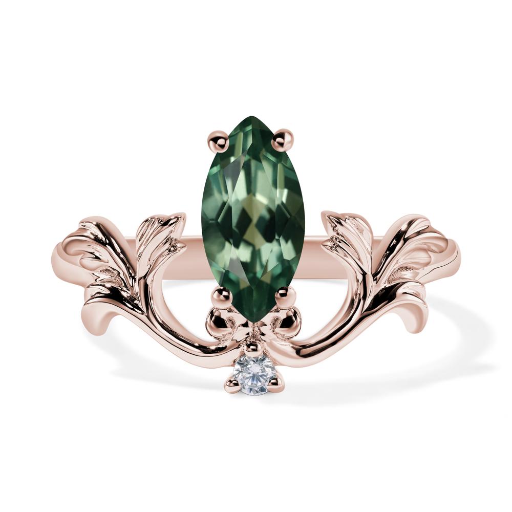 Baroque Marquise Cut Lab Green Sapphire Ring - LUO Jewelry #metal_14k rose gold