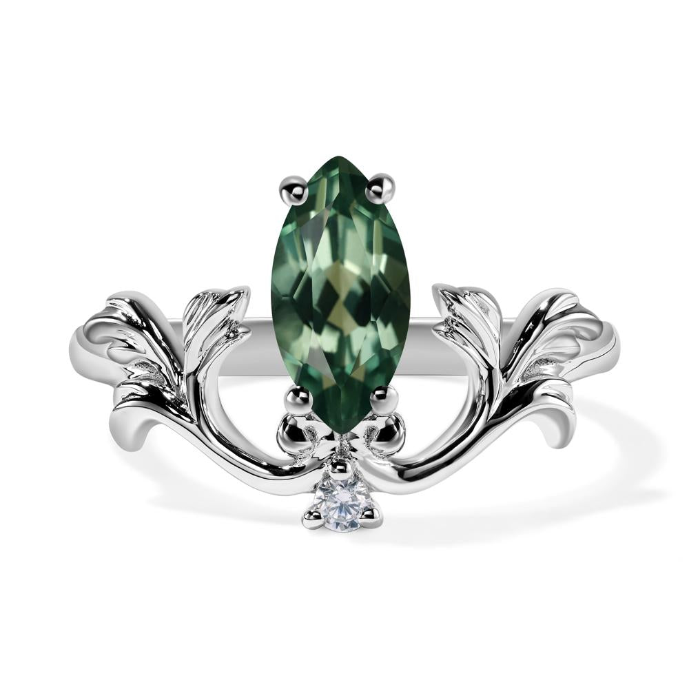 Baroque Marquise Cut Lab Green Sapphire Ring - LUO Jewelry #metal_14k white gold