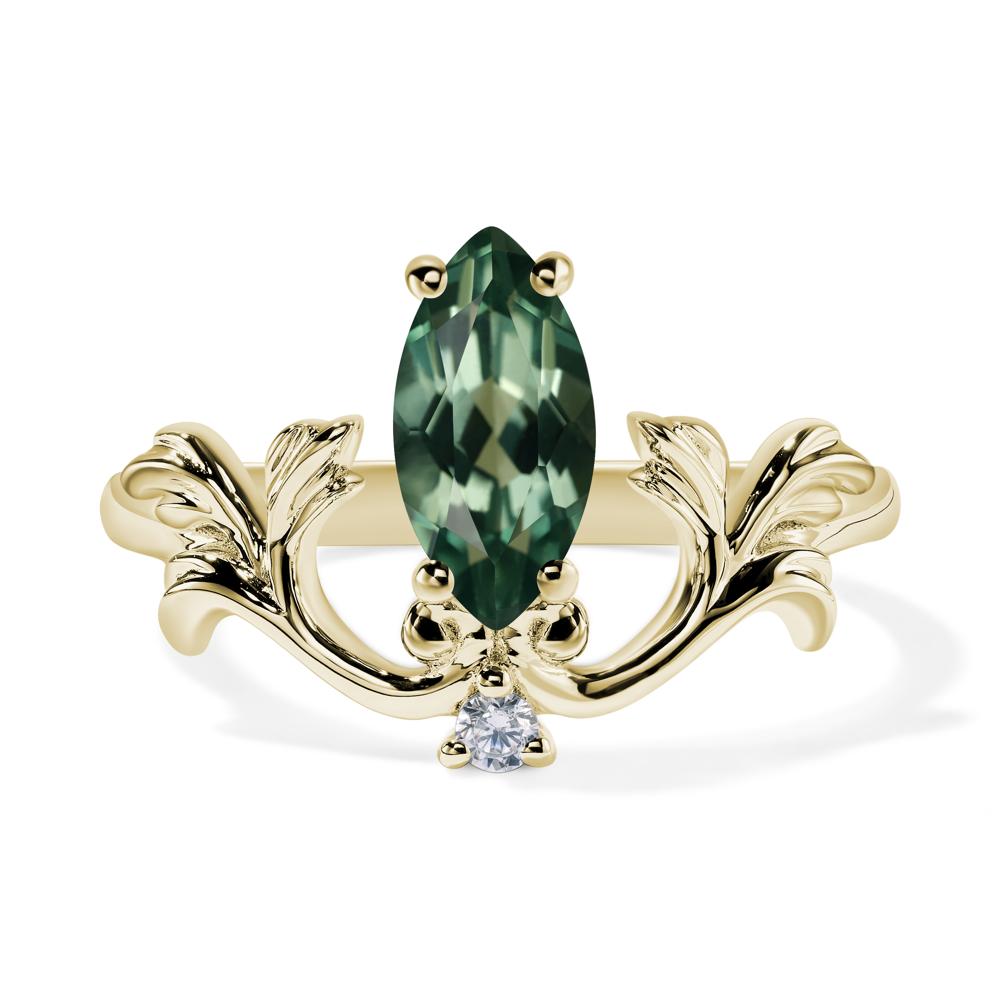 Baroque Marquise Cut Lab Green Sapphire Ring - LUO Jewelry #metal_14k yellow gold
