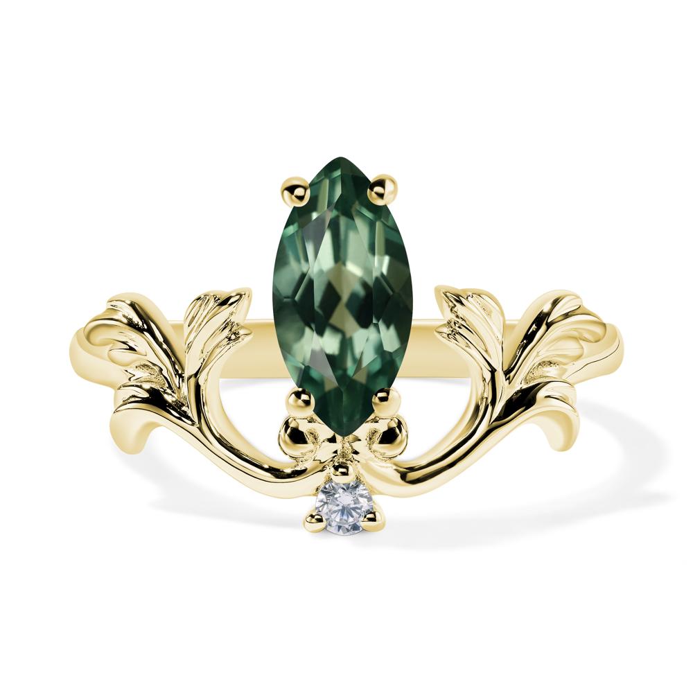 Baroque Marquise Cut Lab Green Sapphire Ring - LUO Jewelry #metal_18k yellow gold