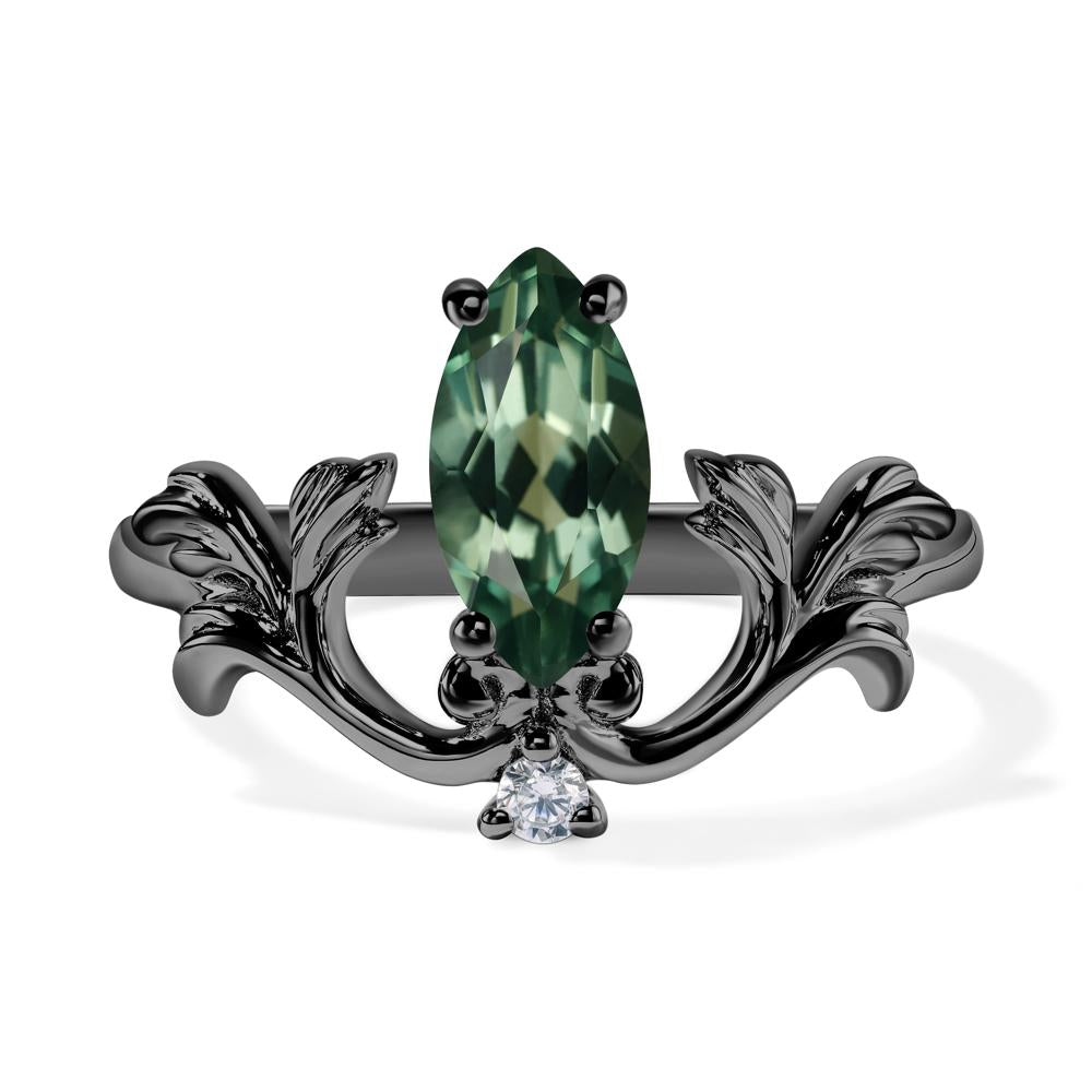 Baroque Marquise Cut Lab Green Sapphire Ring - LUO Jewelry #metal_black finish sterling silver