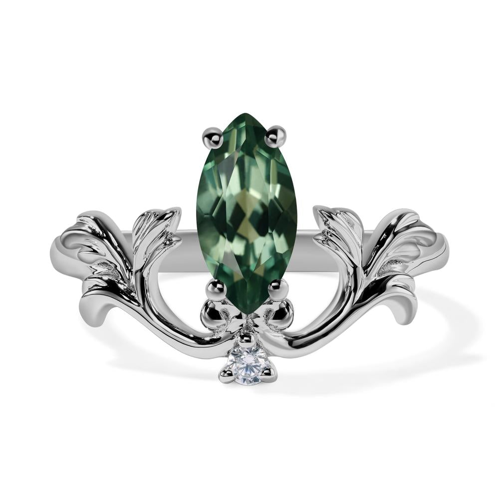 Baroque Marquise Cut Lab Green Sapphire Ring - LUO Jewelry #metal_platinum