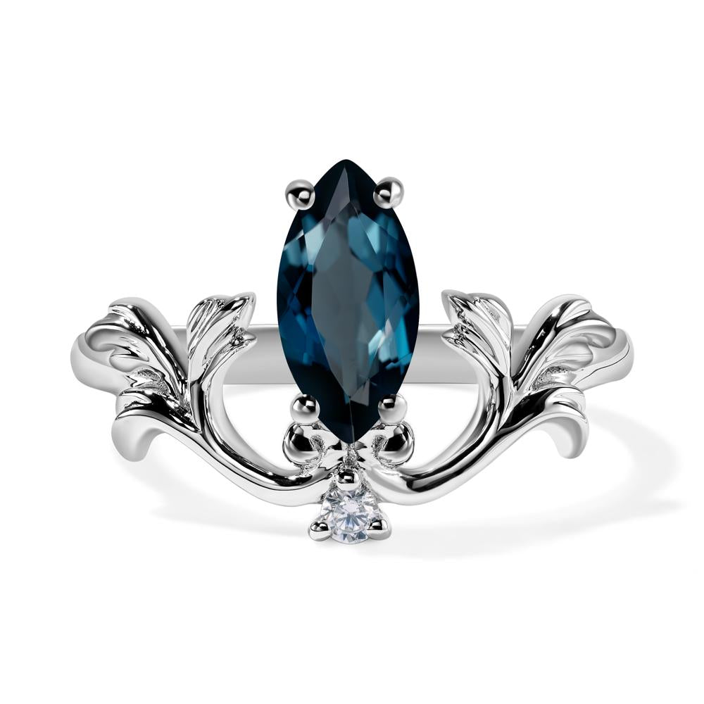 Baroque Marquise Cut London Blue Topaz Ring - LUO Jewelry #metal_14k white gold