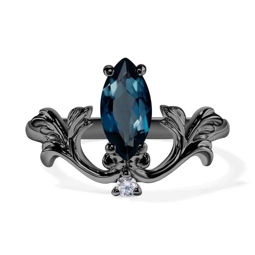Baroque Marquise Cut London Blue Topaz Ring - LUO Jewelry #metal_black finish sterling silver
