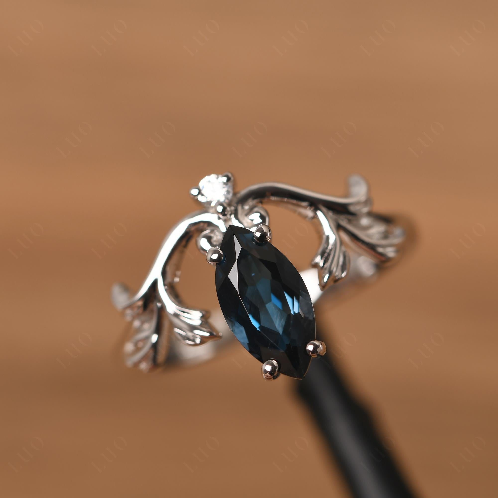 Baroque Marquise Cut London Blue Topaz Ring - LUO Jewelry