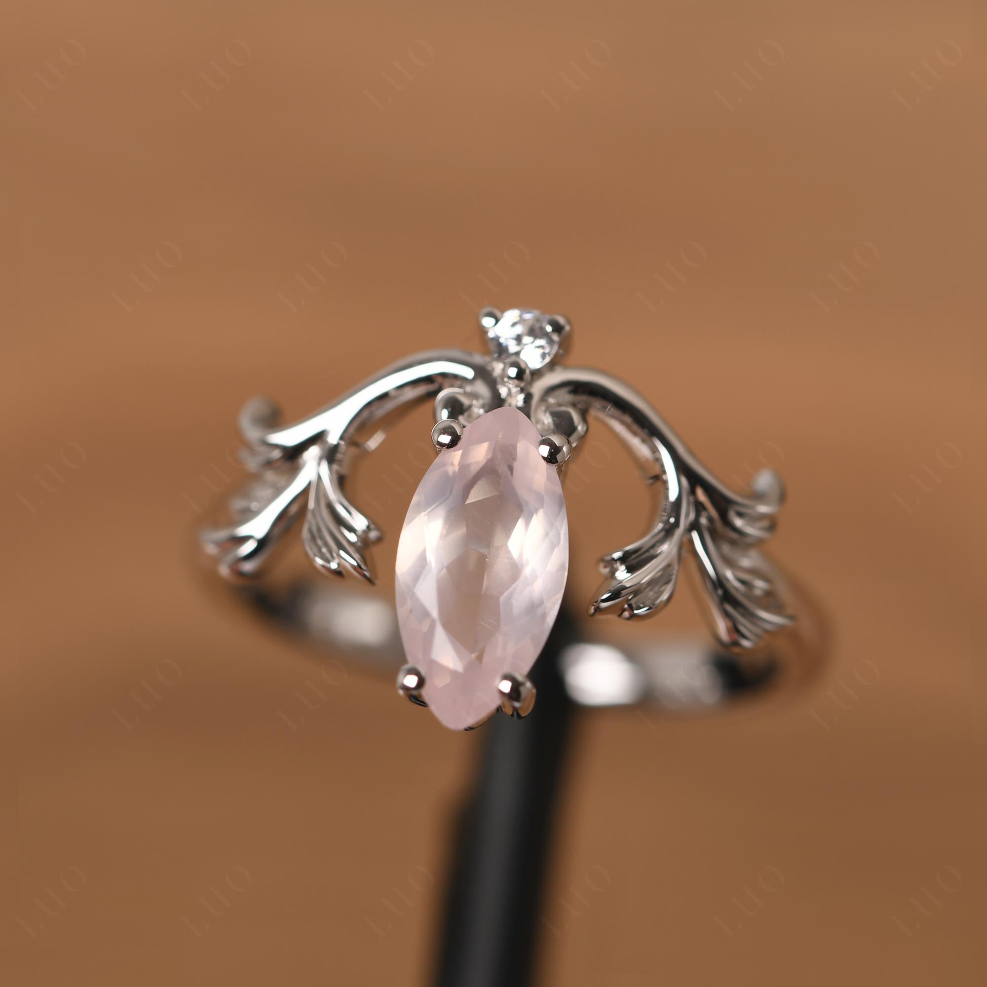Baroque Marquise Cut Rose Quartz Ring - LUO Jewelry