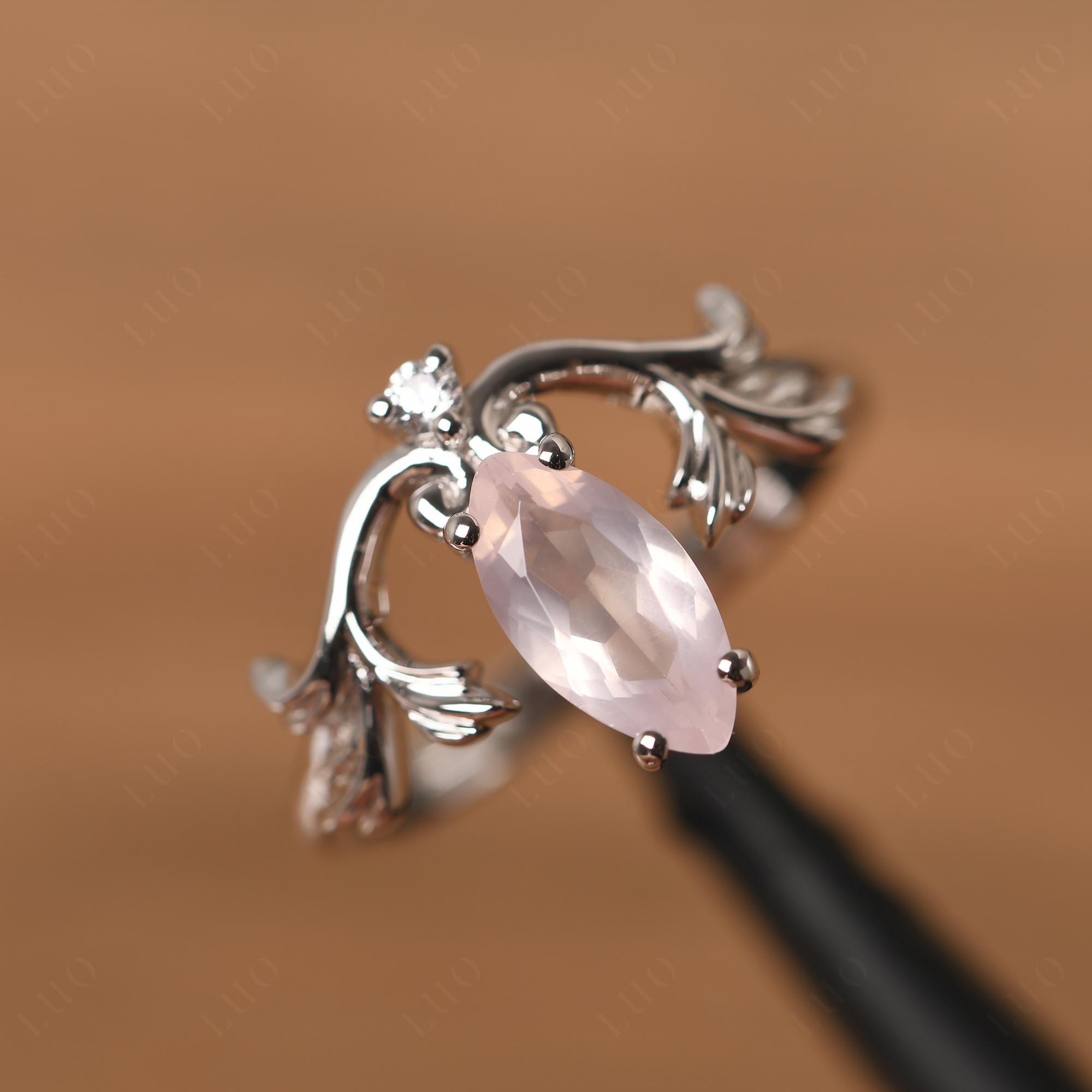 Baroque Marquise Cut Rose Quartz Ring - LUO Jewelry