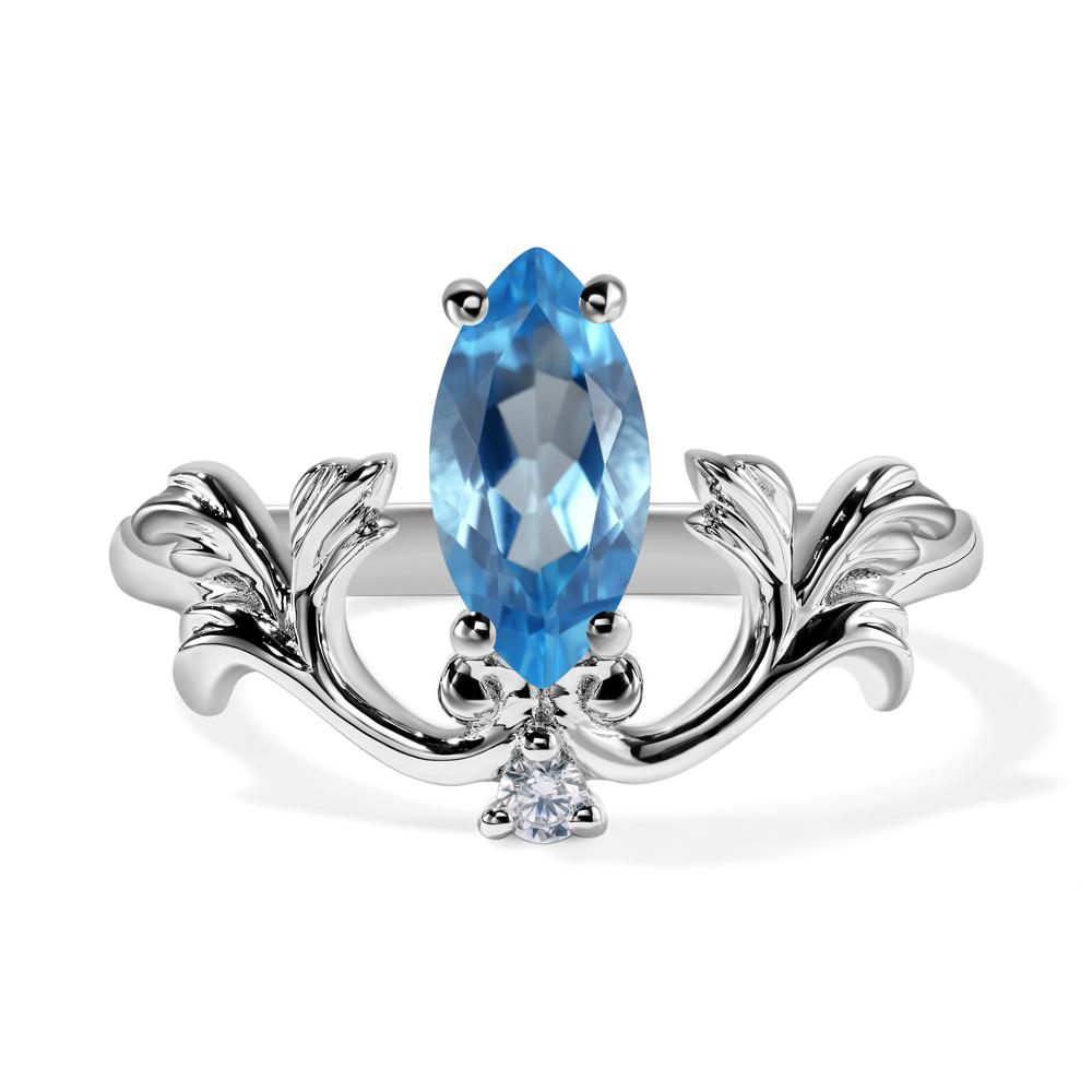 Baroque Marquise Cut Swiss Blue Topaz Ring - LUO Jewelry #metal_14k white gold