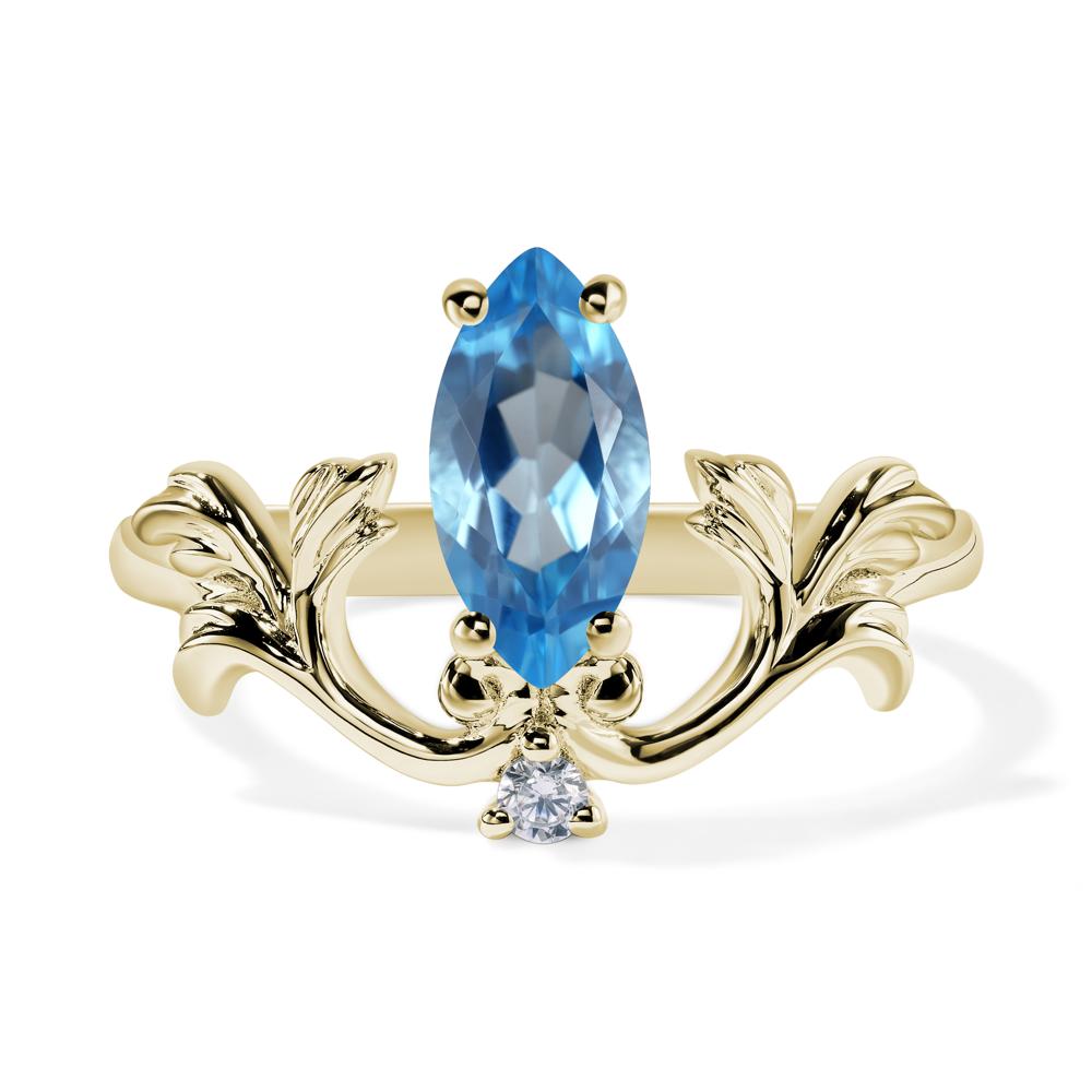 Baroque Marquise Cut Swiss Blue Topaz Ring - LUO Jewelry #metal_14k yellow gold
