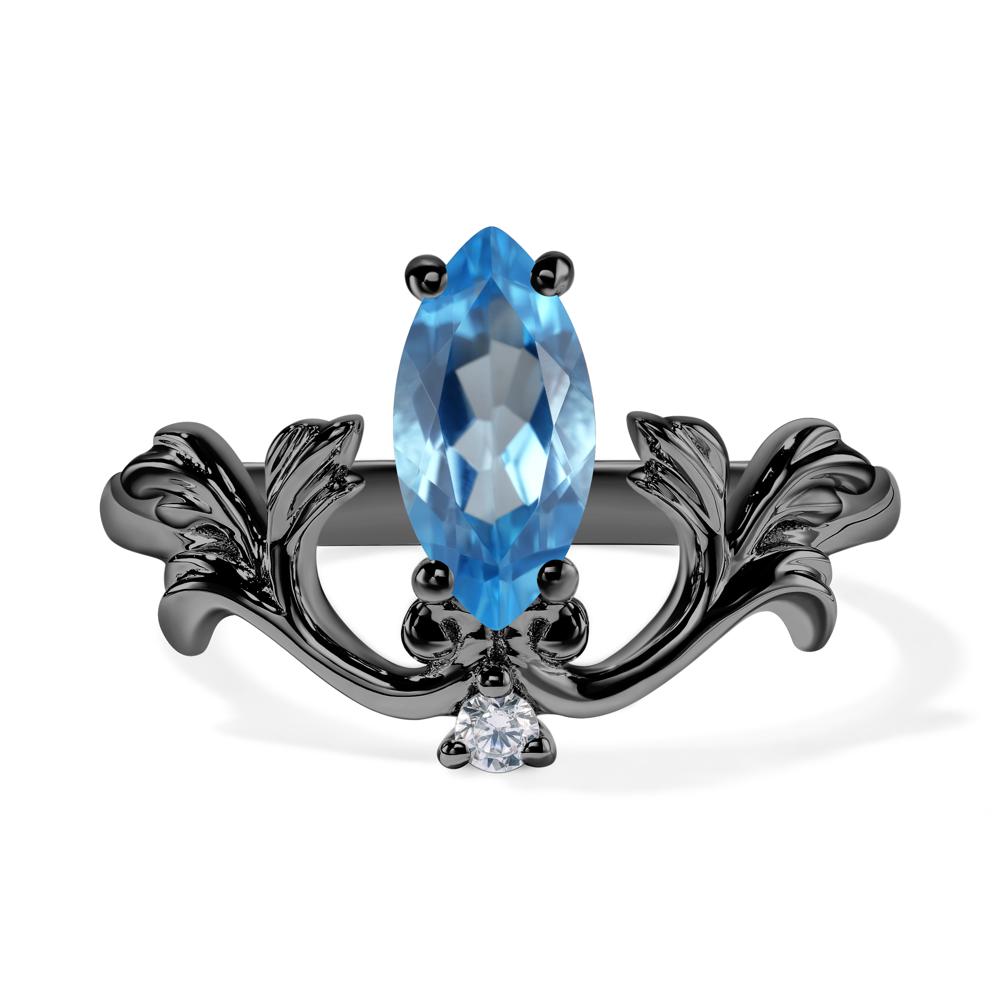 Baroque Marquise Cut Swiss Blue Topaz Ring - LUO Jewelry #metal_black finish sterling silver