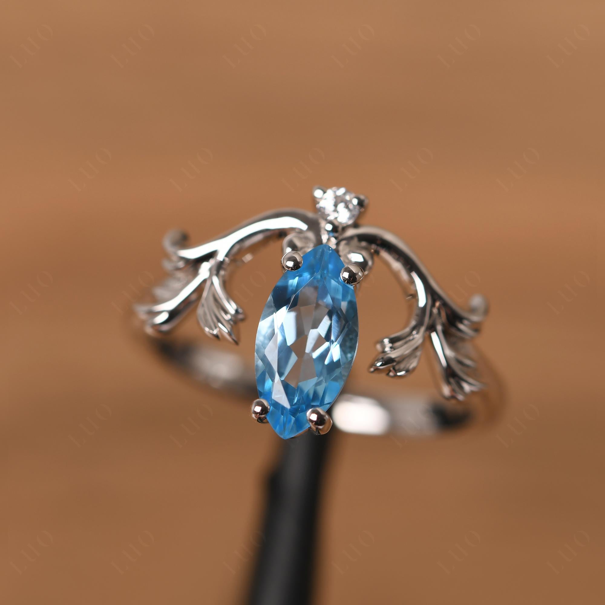 Baroque Marquise Cut Swiss Blue Topaz Ring - LUO Jewelry