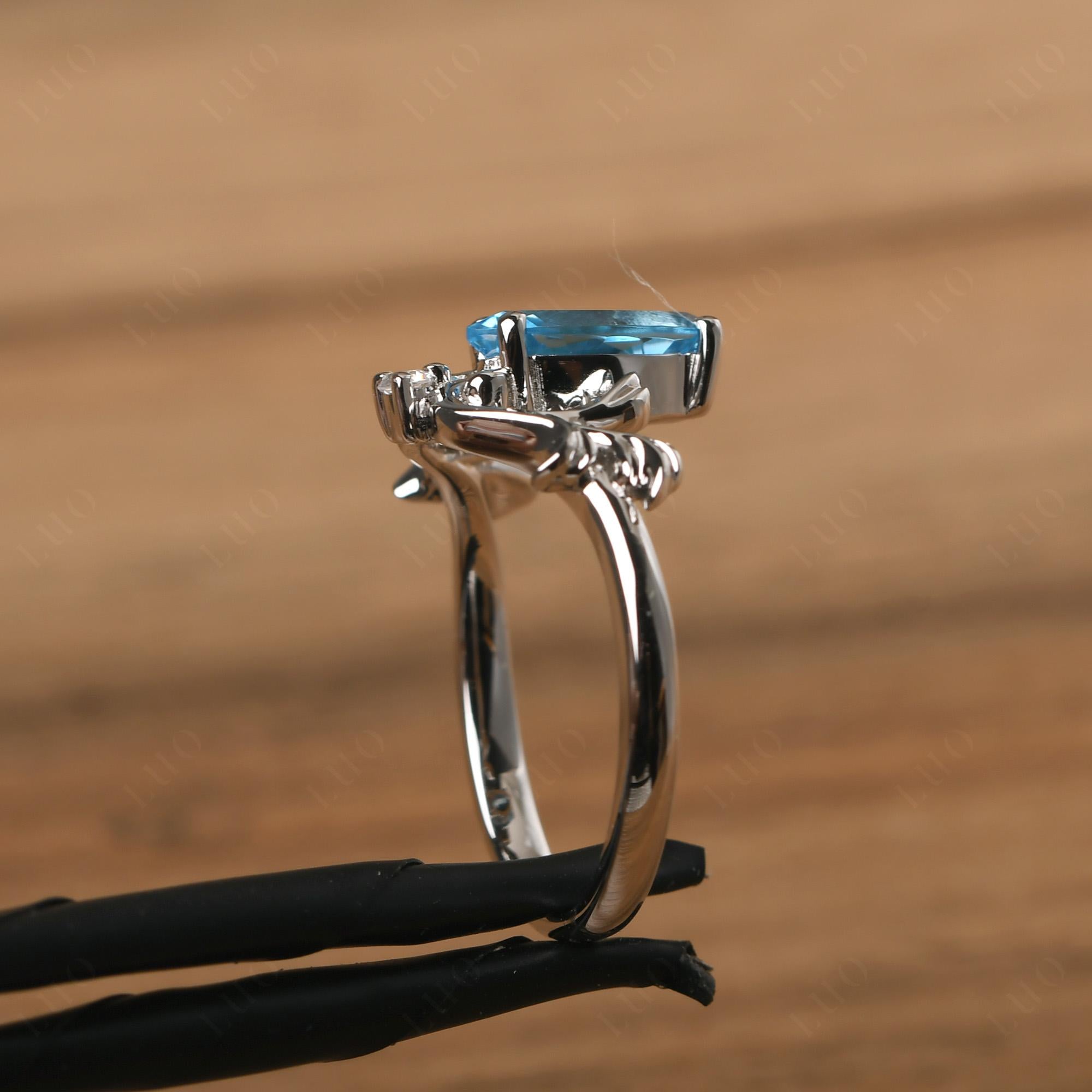 Baroque Marquise Cut Swiss Blue Topaz Ring - LUO Jewelry
