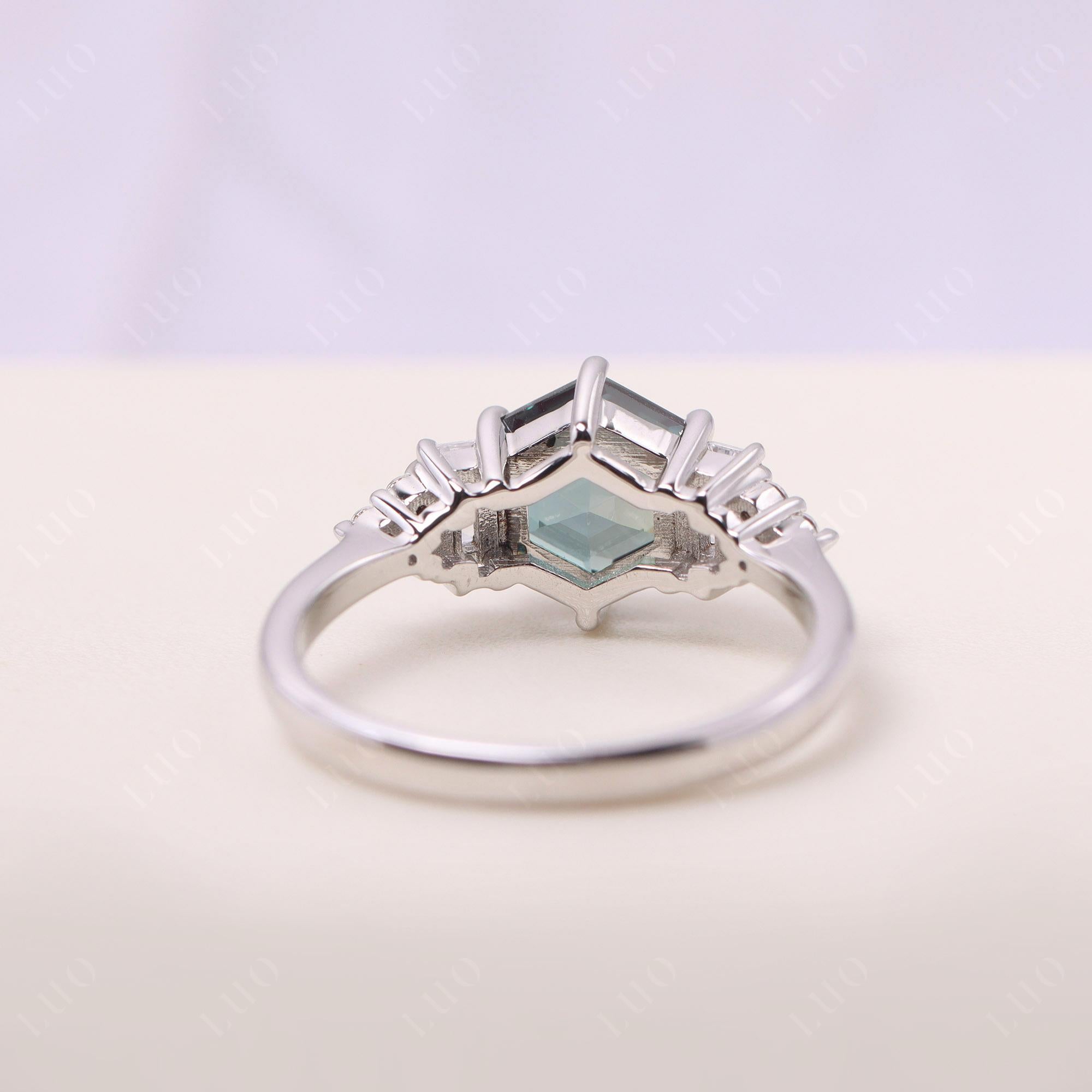 Hexagon Alexandrite Ring with Baguette - LUO Jewelry 