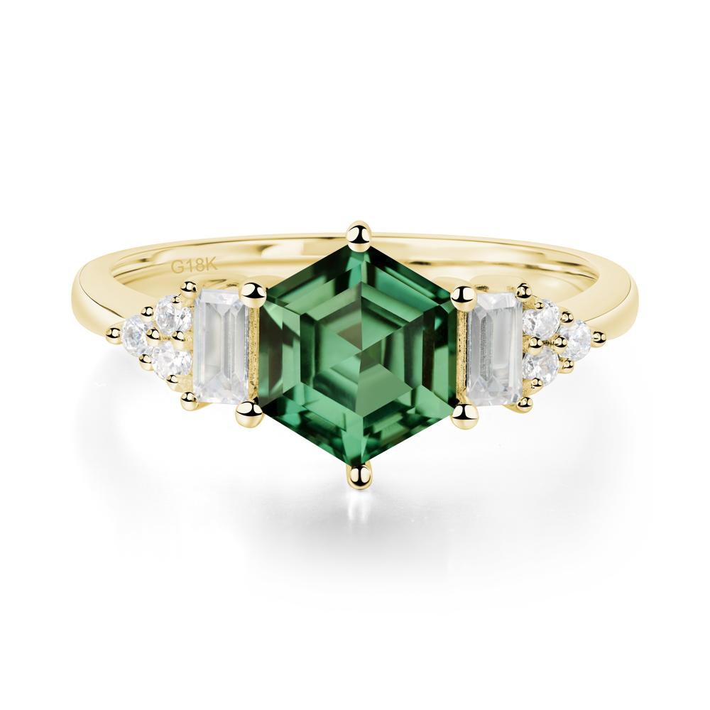 Hexagon Green Sapphire Ring with Baguette - LUO Jewelry #metal_18k yellow gold