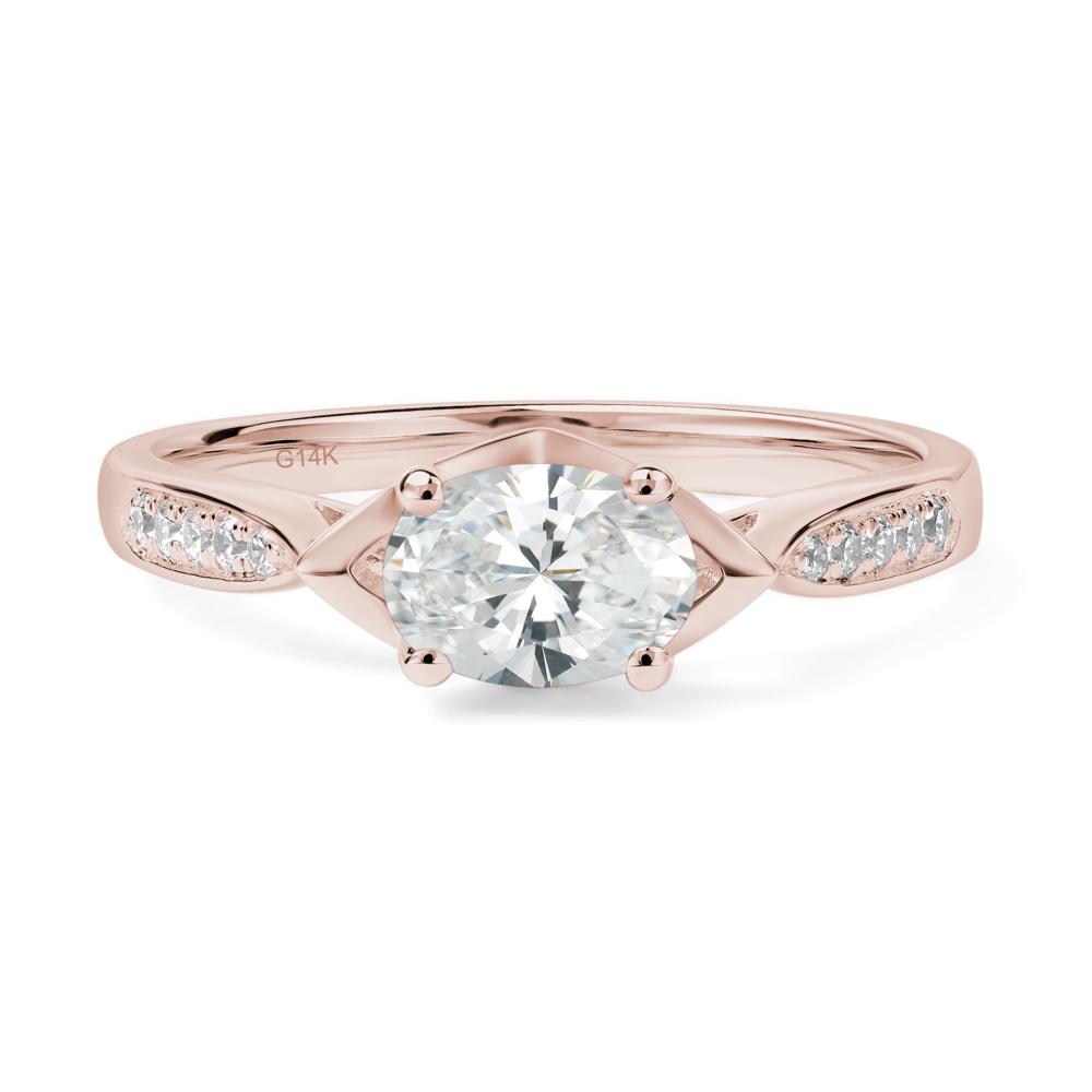 Petite Oval Horizontal Diamond Ring - LUO Jewelry #metal_14k rose gold