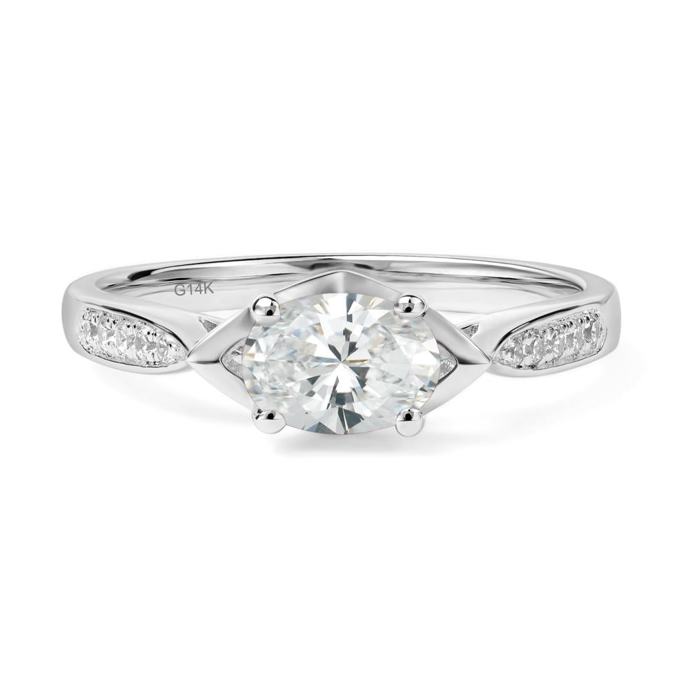 Petite Oval Horizontal Diamond Ring - LUO Jewelry #metal_14k white gold