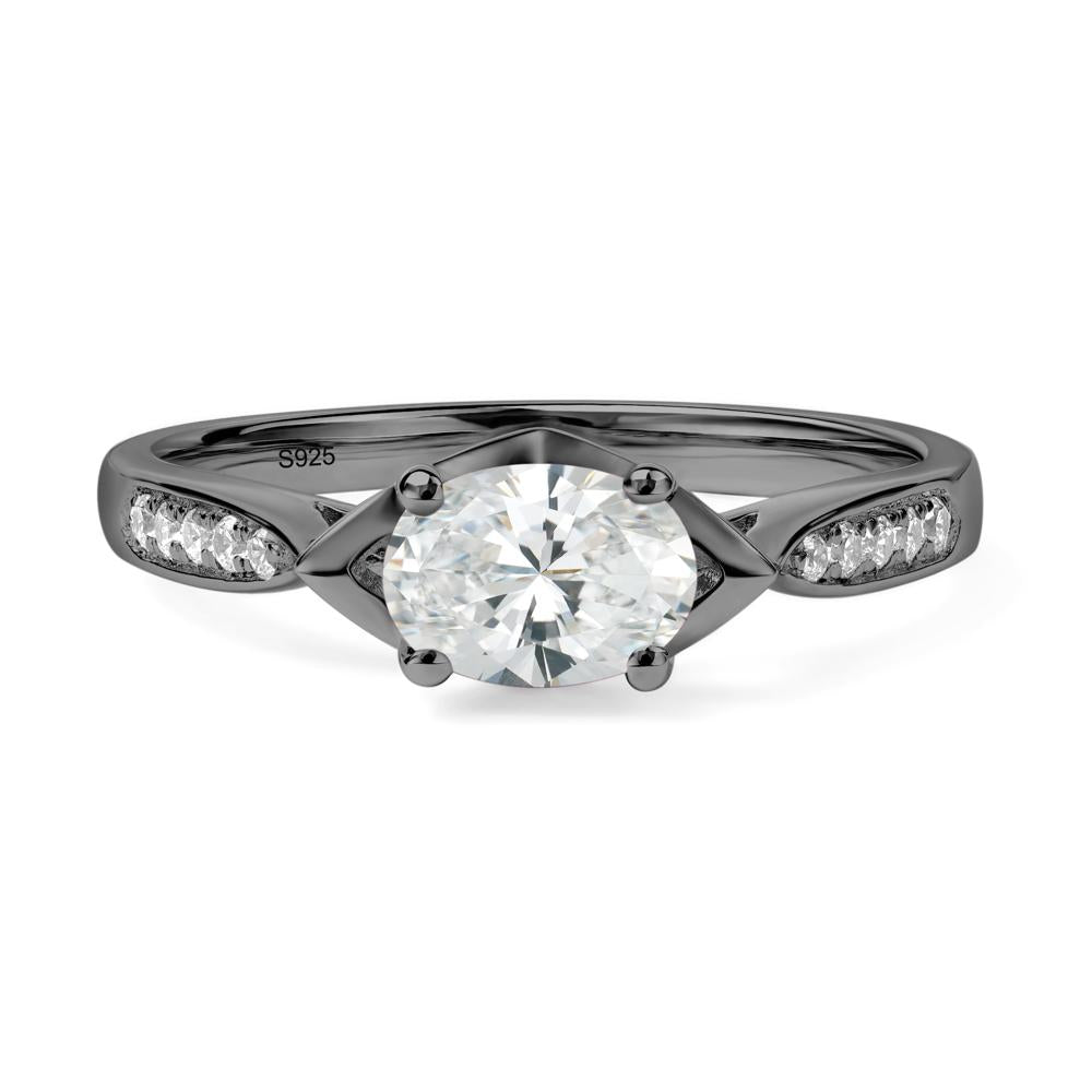 Petite Oval Horizontal Diamond Ring - LUO Jewelry #metal_black finish sterling silver