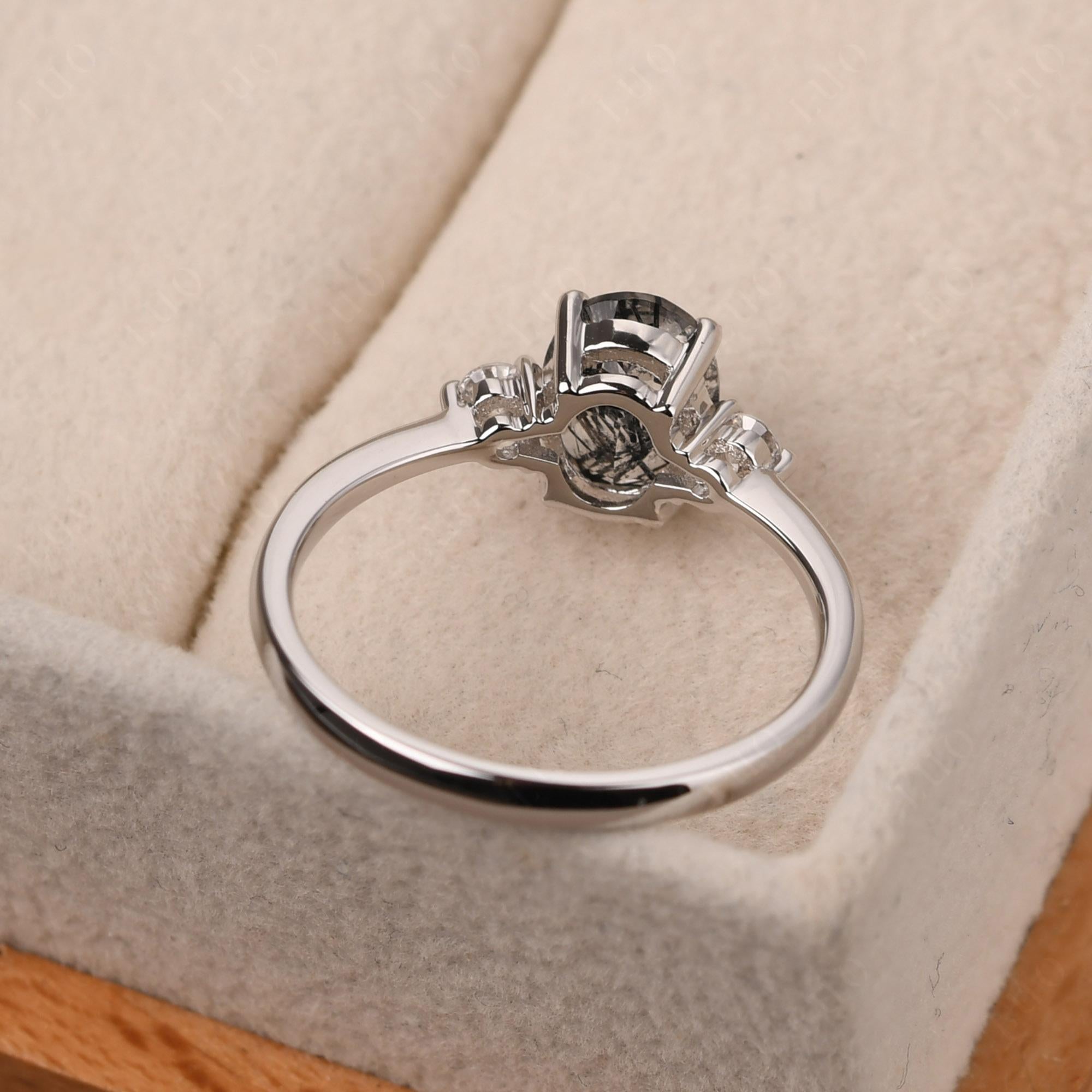 Trilogy Oval Black Rutilated Quartz Ring - LUO Jewelry 