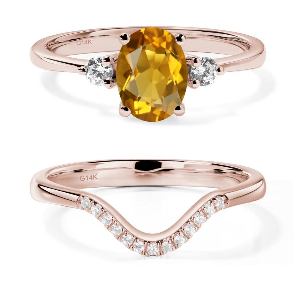 Trilogy Oval Citrine Ring - LUO Jewelry #metal_14k rose gold