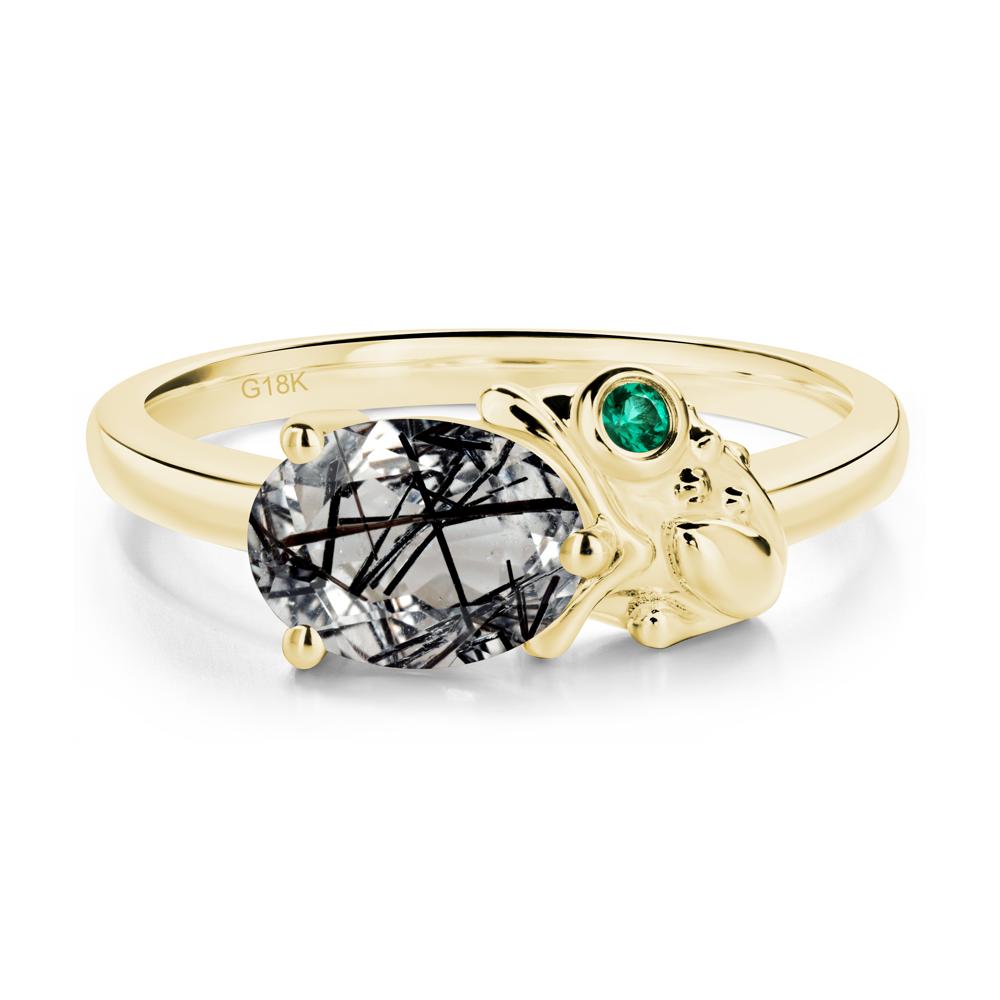 Nature Inspired Toad Black Rutilated Quartz and Emerald Ring - LUO Jewelry #metal_18k yellow gold