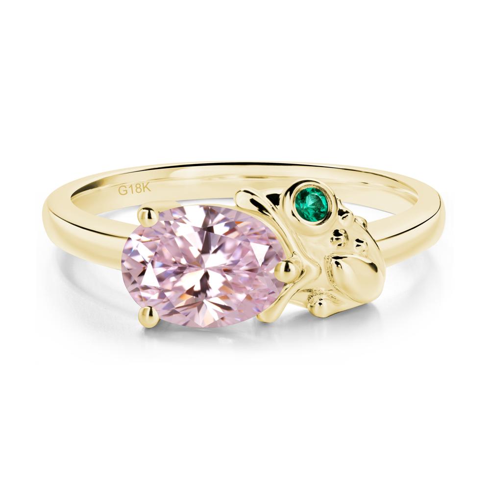 Nature Inspired Toad Pink Cubic Zirconia and Emerald Ring - LUO Jewelry #metal_18k yellow gold