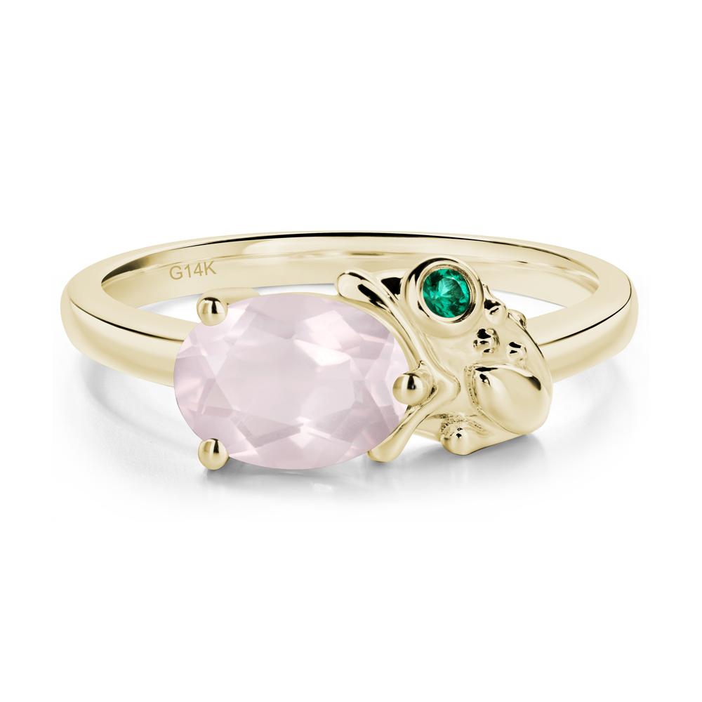 Nature Inspired Toad Rose Quartz and Emerald Ring - LUO Jewelry #metal_14k yellow gold