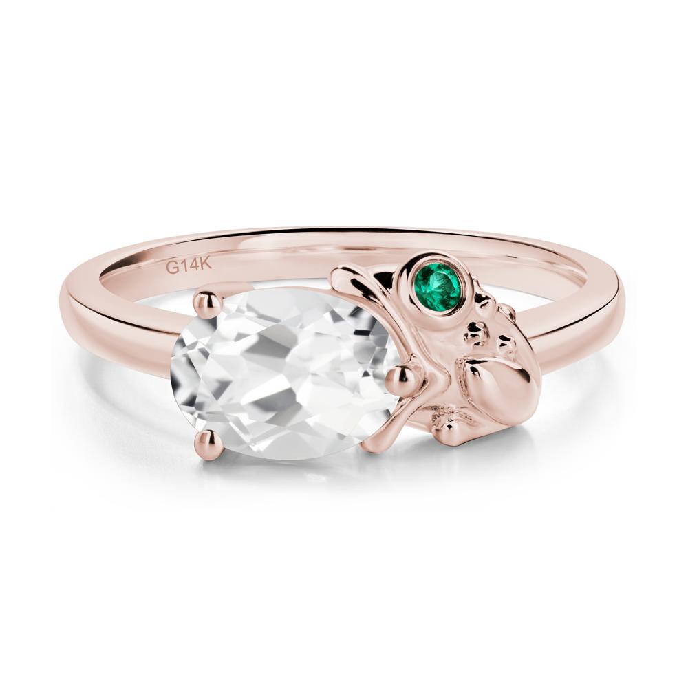 Nature Inspired Toad White Topaz and Emerald Ring | LUO