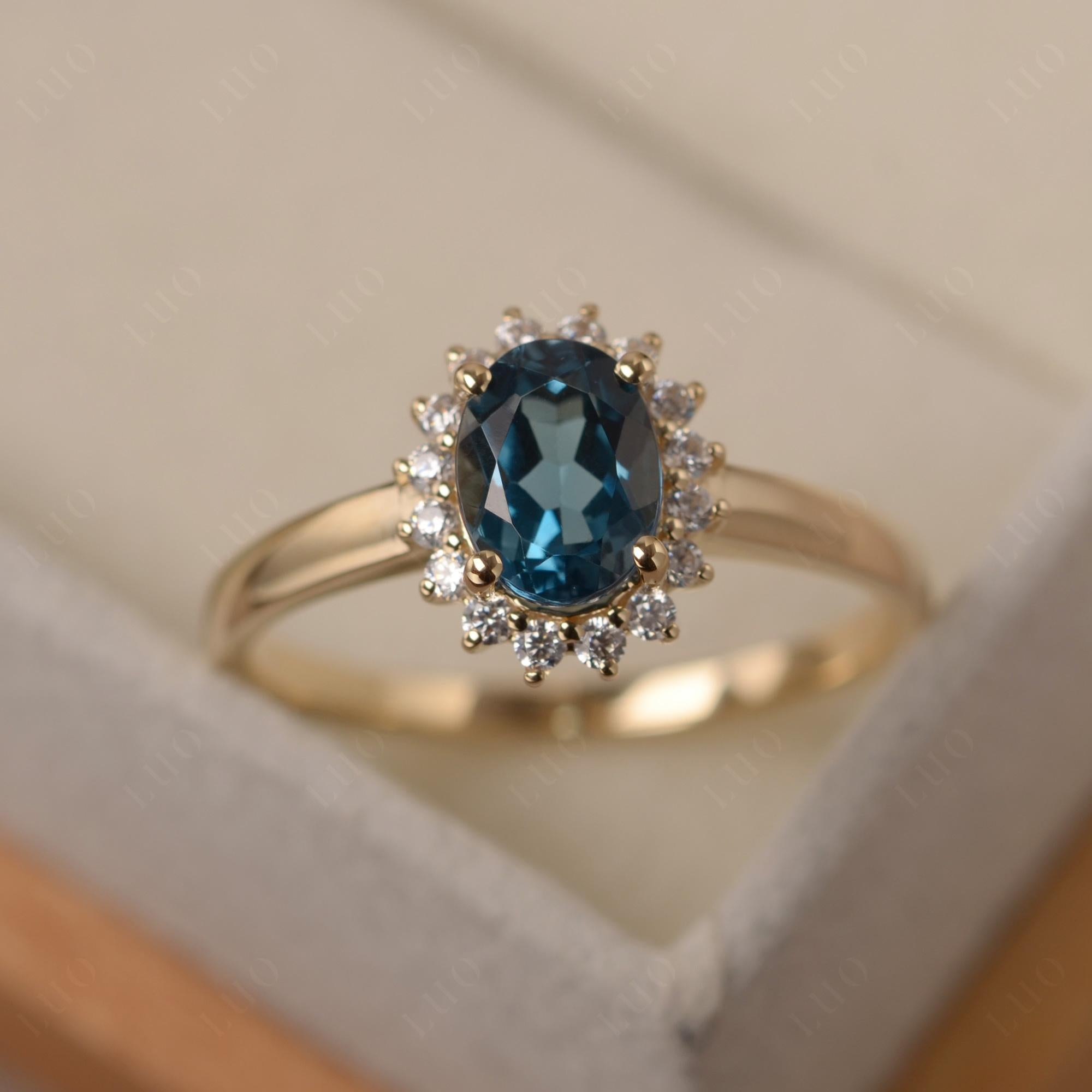 London Blue Topaz Oval Sunburst Engagement Ring | LUO Jewelry