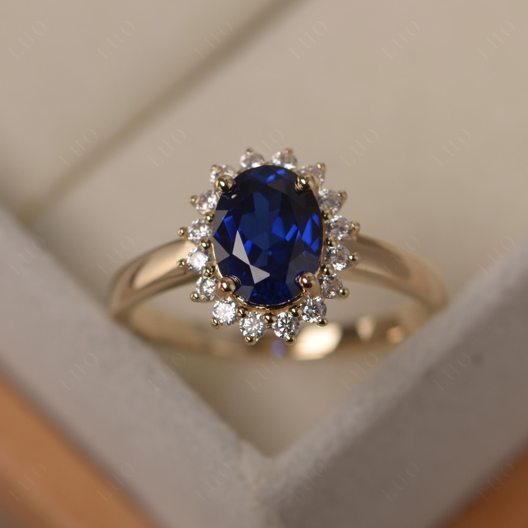 Sapphire Oval Sunburst Engagement Ring | LUO Jewelry