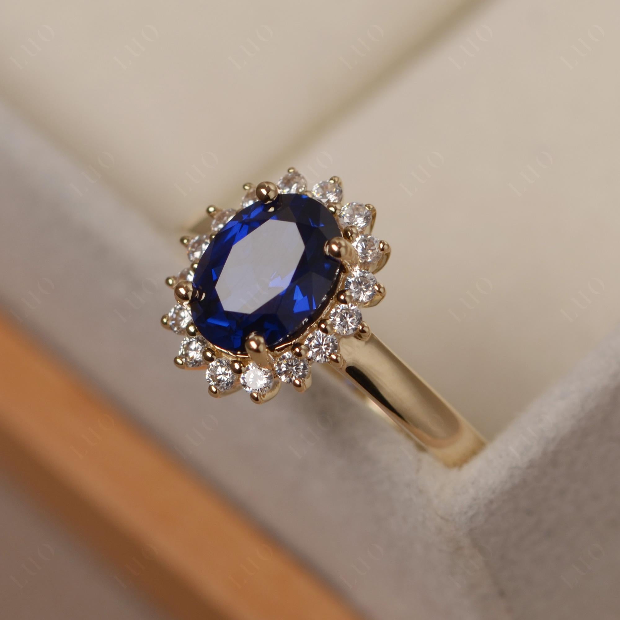 Sapphire Oval Sunburst Engagement Ring | LUO Jewelry