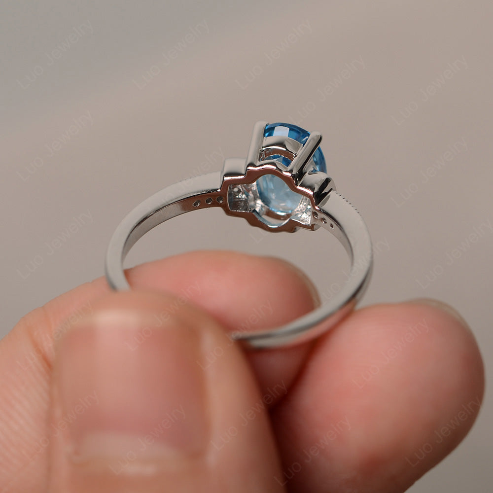 Swiss Blue Topaz Wedding Ring Oval Engagement Ring - LUO Jewelry