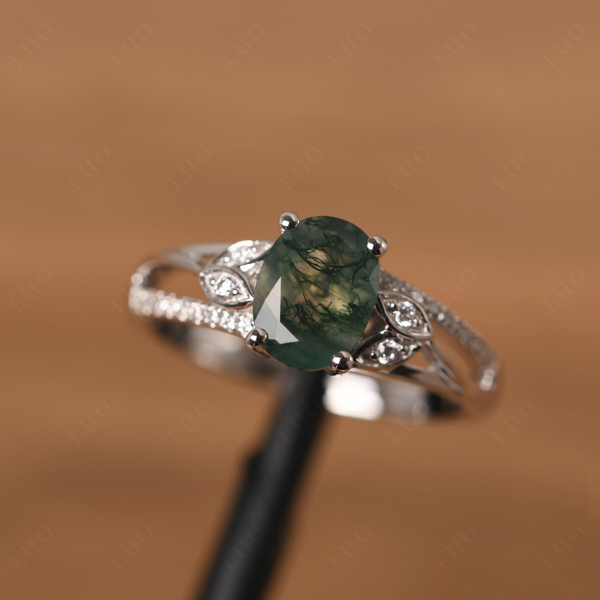 Oval Cut Moss Agate Ring - LUO Jewelry 