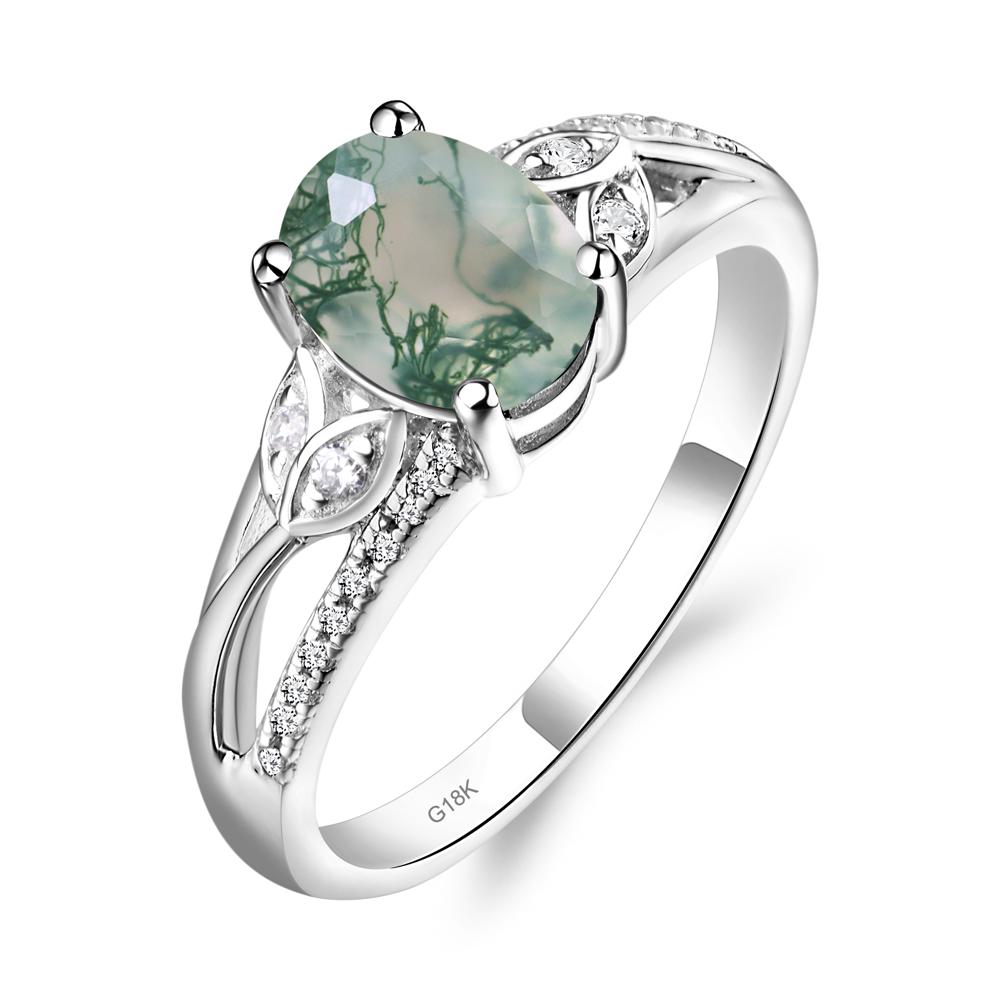 Oval Cut Moss Agate Ring - LUO Jewelry #metal_18k white gold
