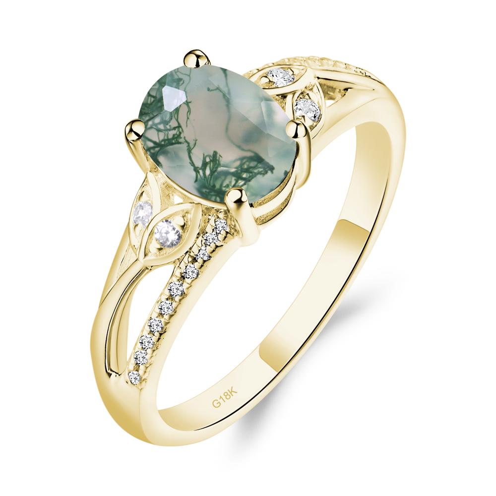 Oval Cut Moss Agate Ring - LUO Jewelry #metal_18k yellow gold