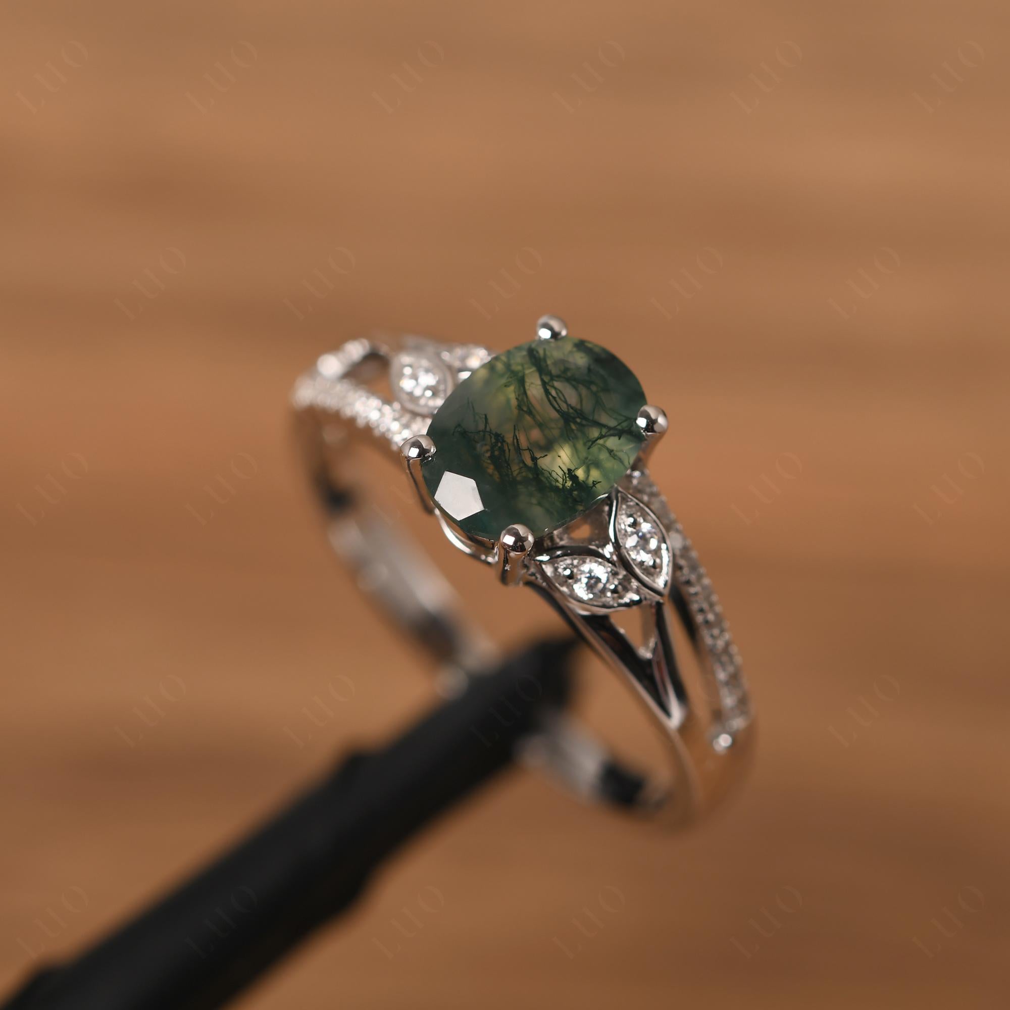 Oval Cut Moss Agate Ring - LUO Jewelry 