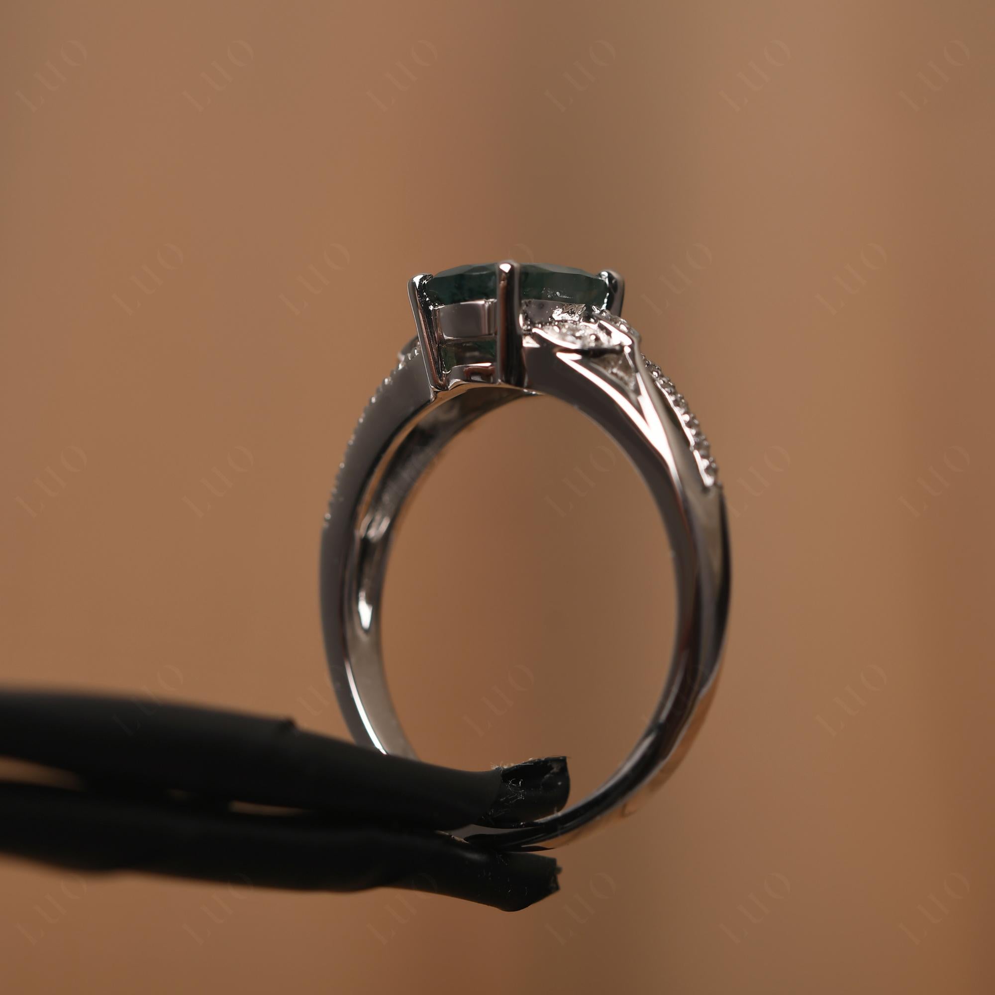 Oval Cut Moss Agate Ring - LUO Jewelry 