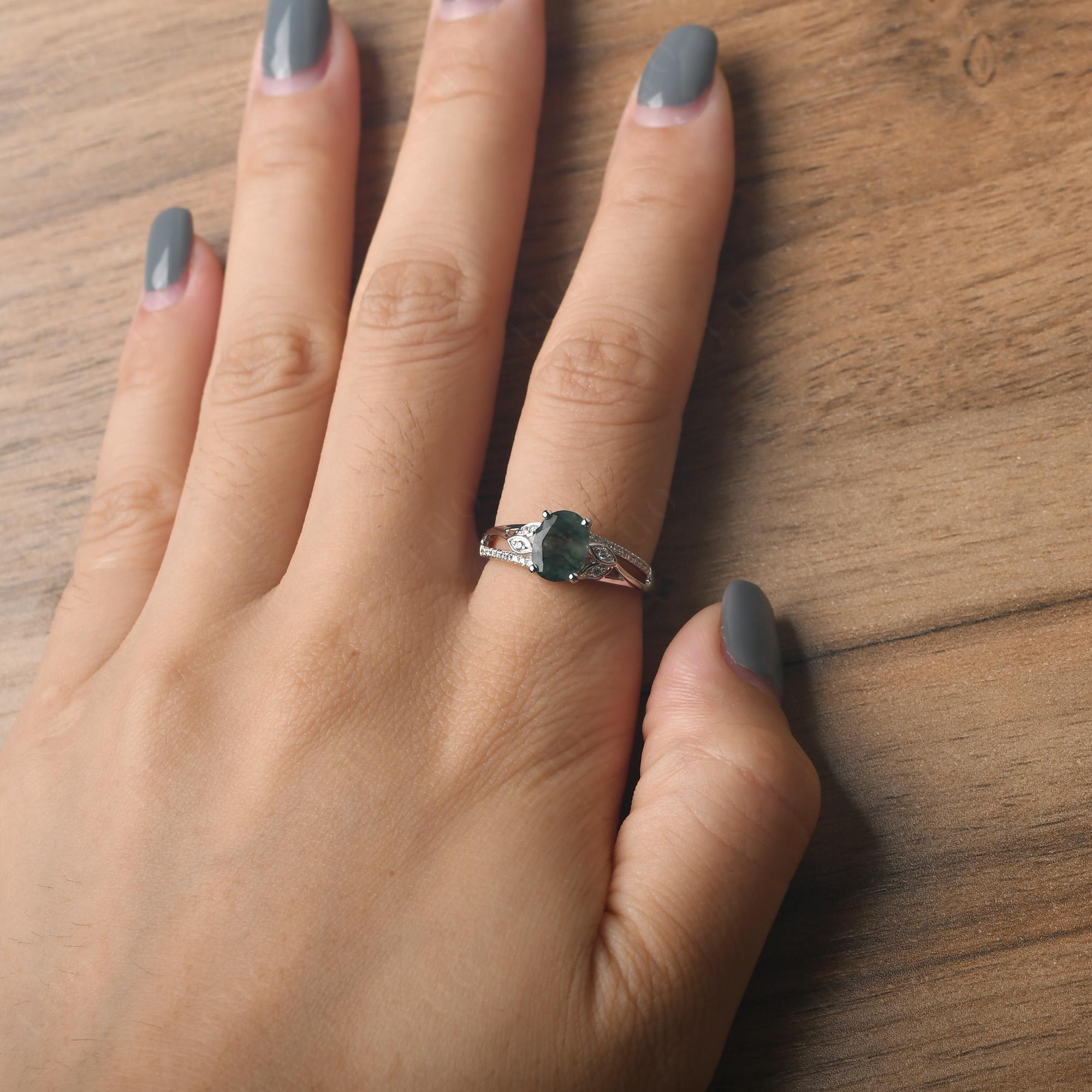 Oval Cut Moss Agate Ring - LUO Jewelry 