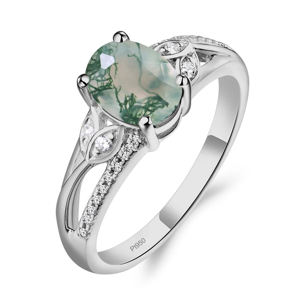 Oval Cut Moss Agate Ring - LUO Jewelry #metal_platinum