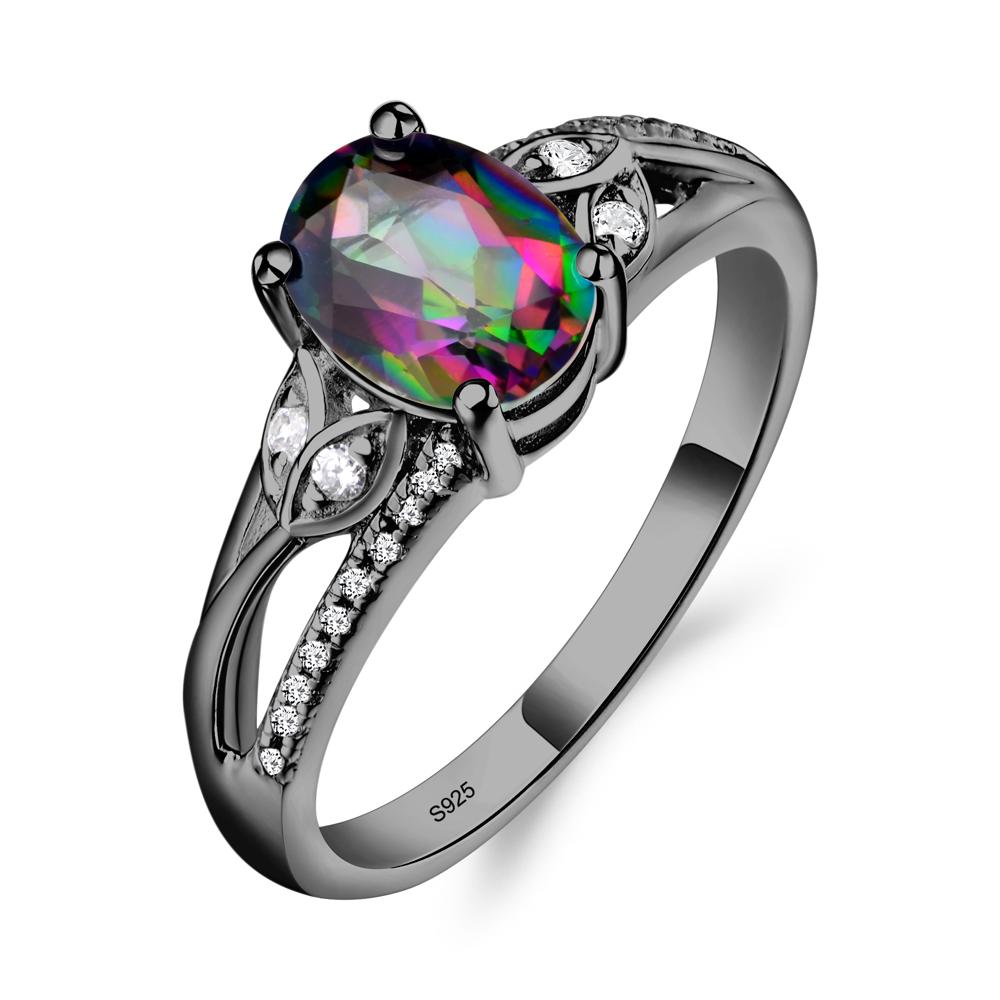 Oval Cut Mystic Topaz Ring - LUO Jewelry #metal_black finish sterling silver