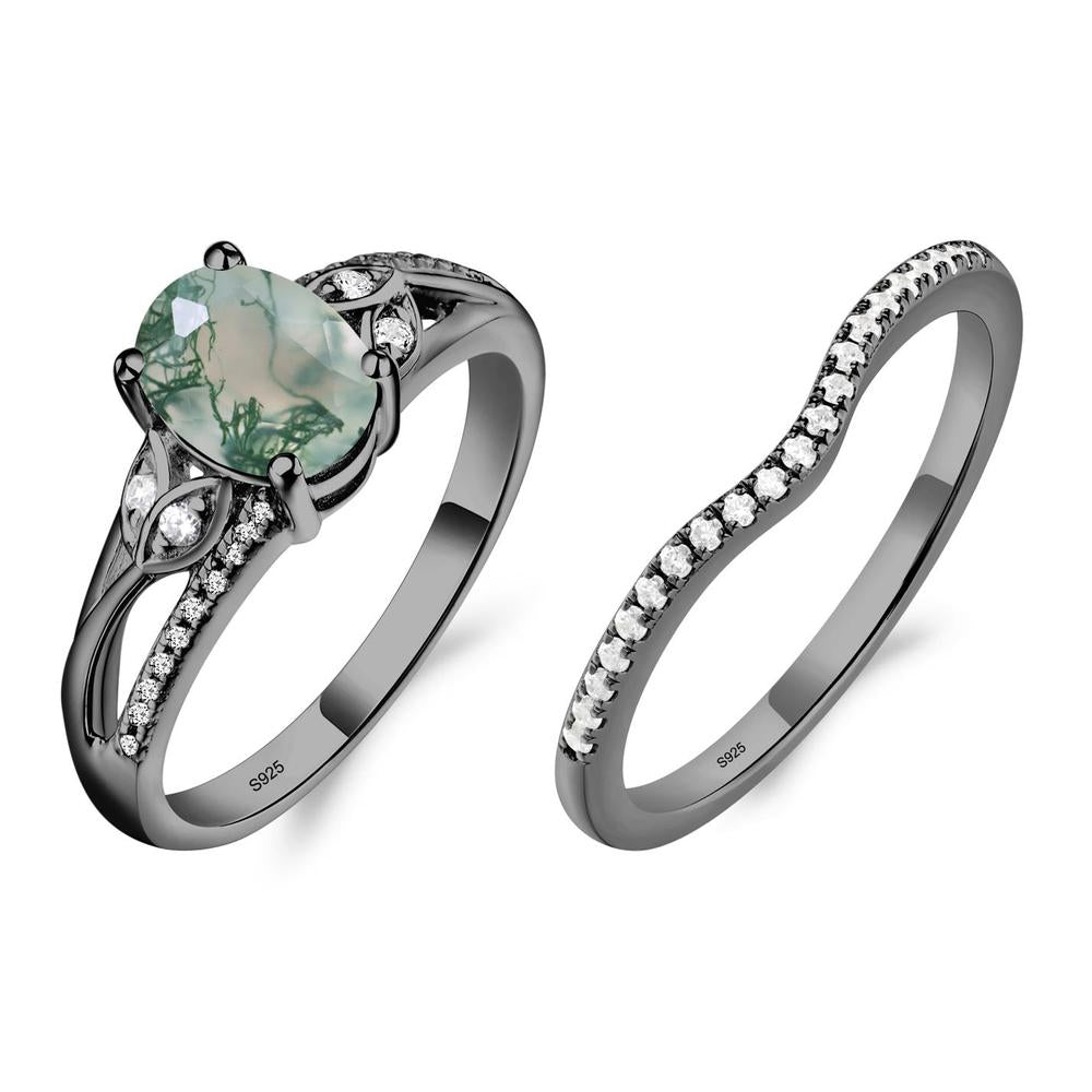 Oval Cut Moss Agate Ring - LUO Jewelry #metal_black finish sterling silver