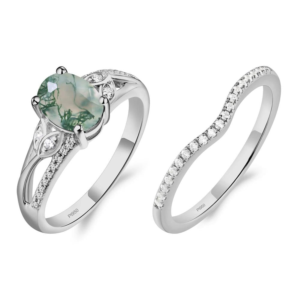 Oval Cut Moss Agate Ring - LUO Jewelry #metal_platinum