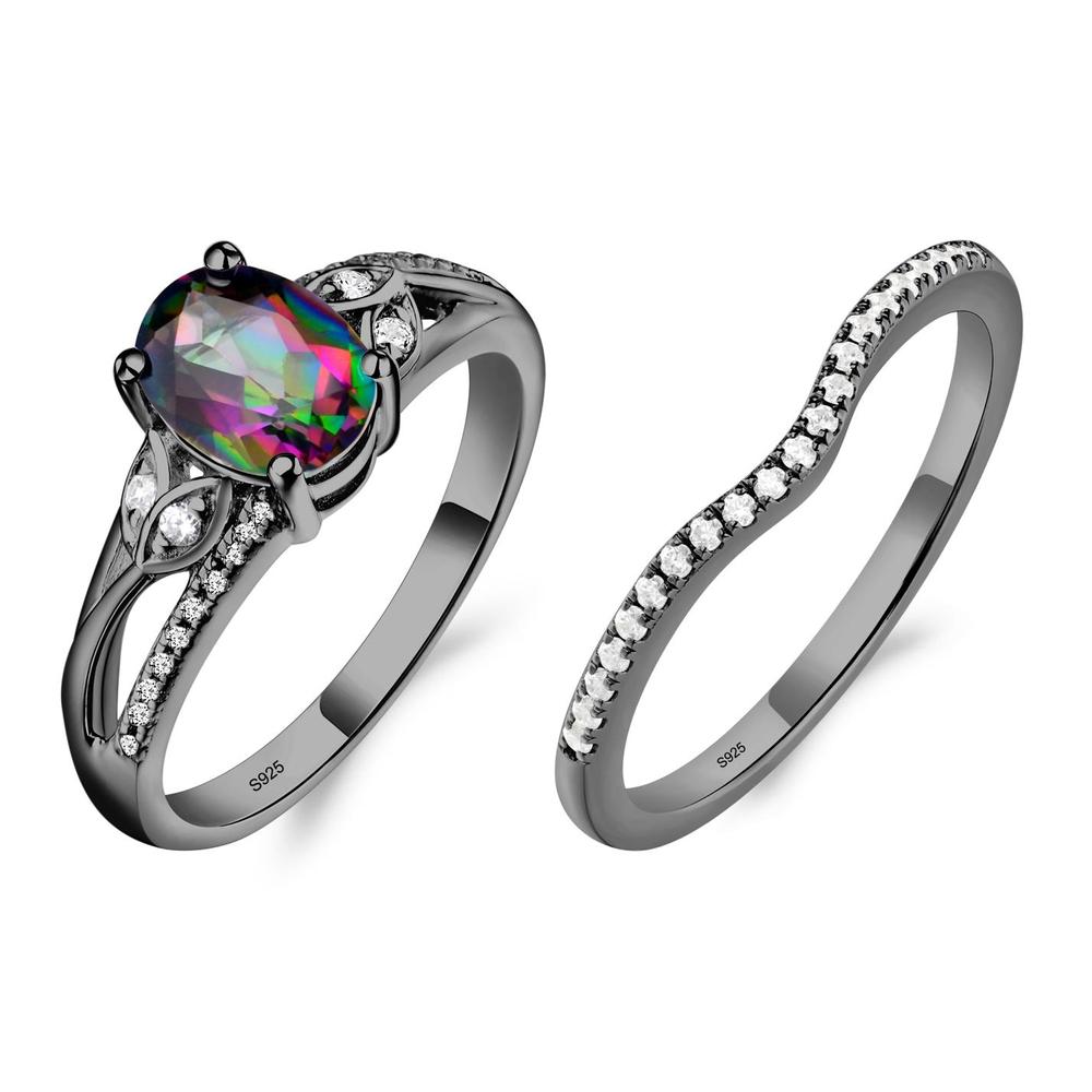 Oval Cut Mystic Topaz Ring - LUO Jewelry #metal_black finish sterling silver