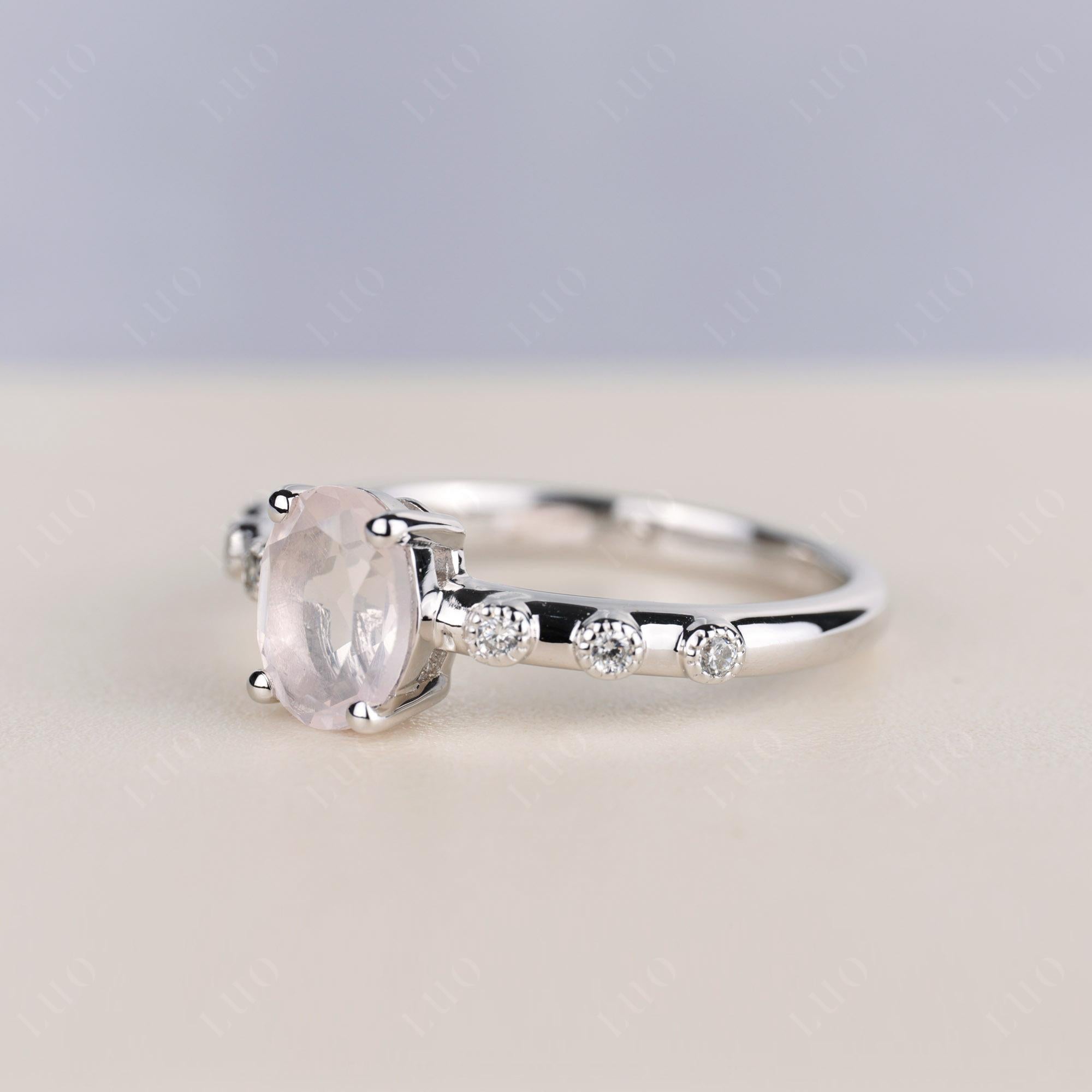 Antique Oval Cut Rose Quartz Ring - LUO Jewelry 