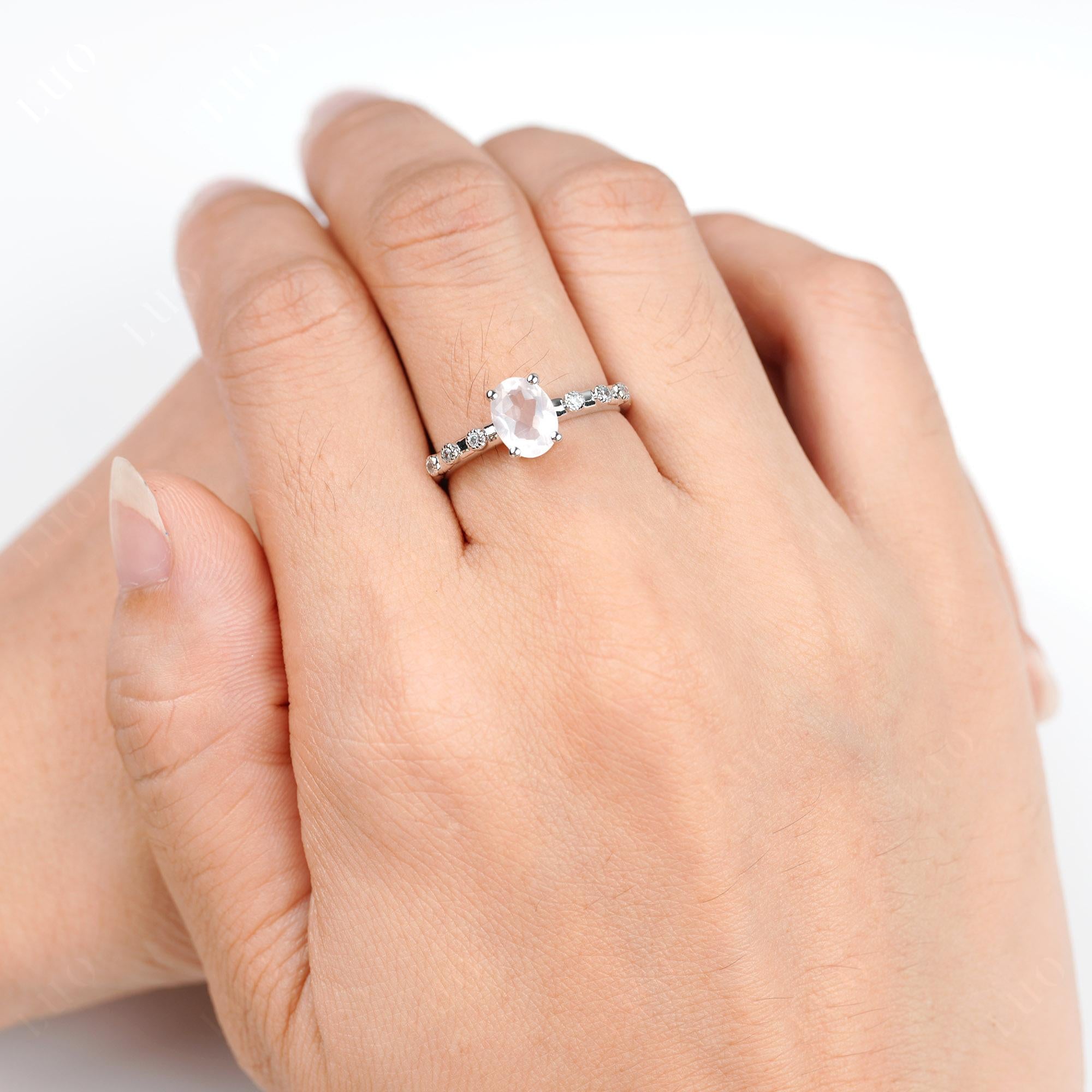 Antique Oval Cut Rose Quartz Ring - LUO Jewelry 