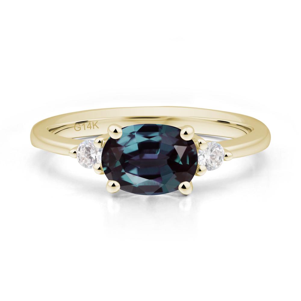 Oval East West Alexandrite Trilogy Ring - LUO Jewelry #metal_14k yellow gold
